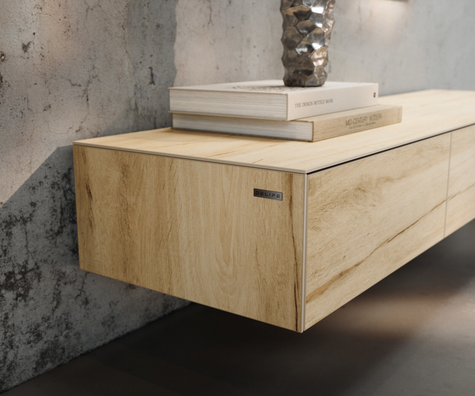 Lowboard Cuor 150 cm Keramik Laminam® Sabbia Eichefarbig 1 Klappe 1 Schubfach Schwebend 6