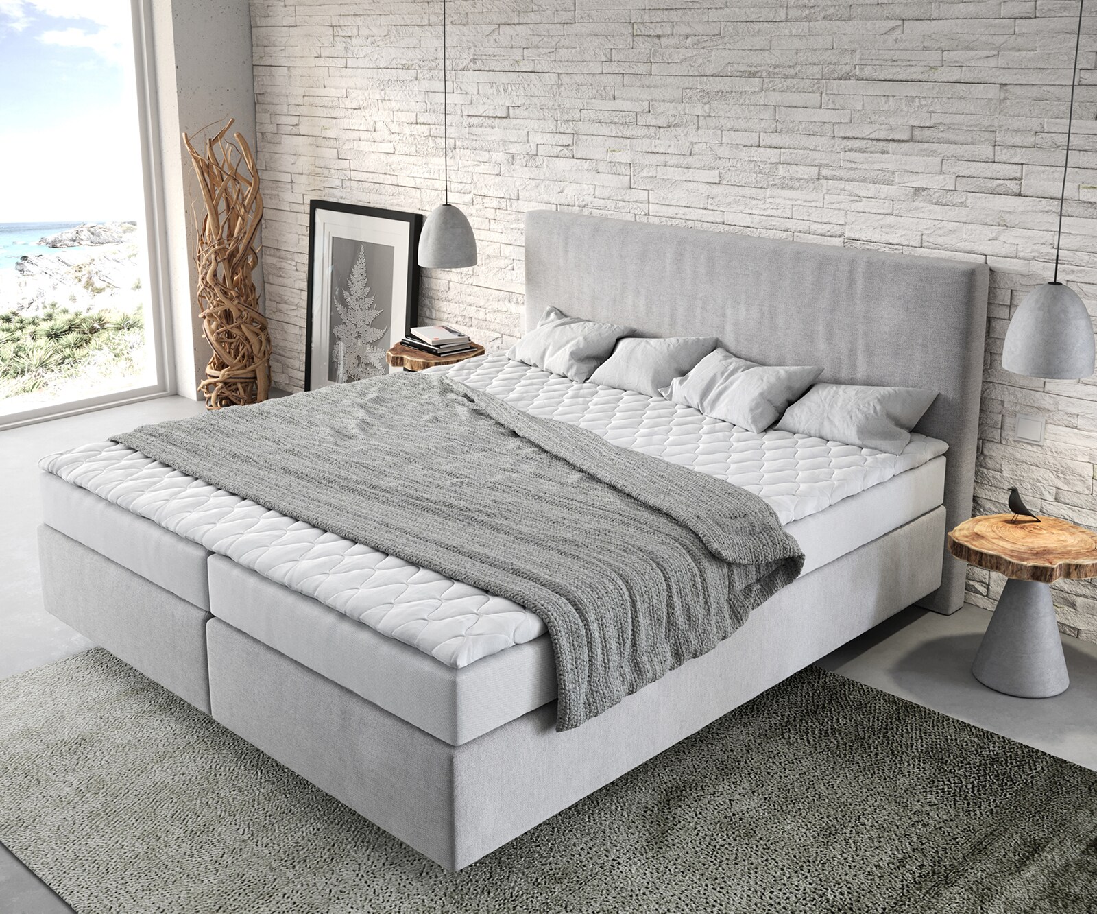 Boxspringbett Dream-Well 180x200 cm Mikrofaser Grau mit Matratze und Topper 3