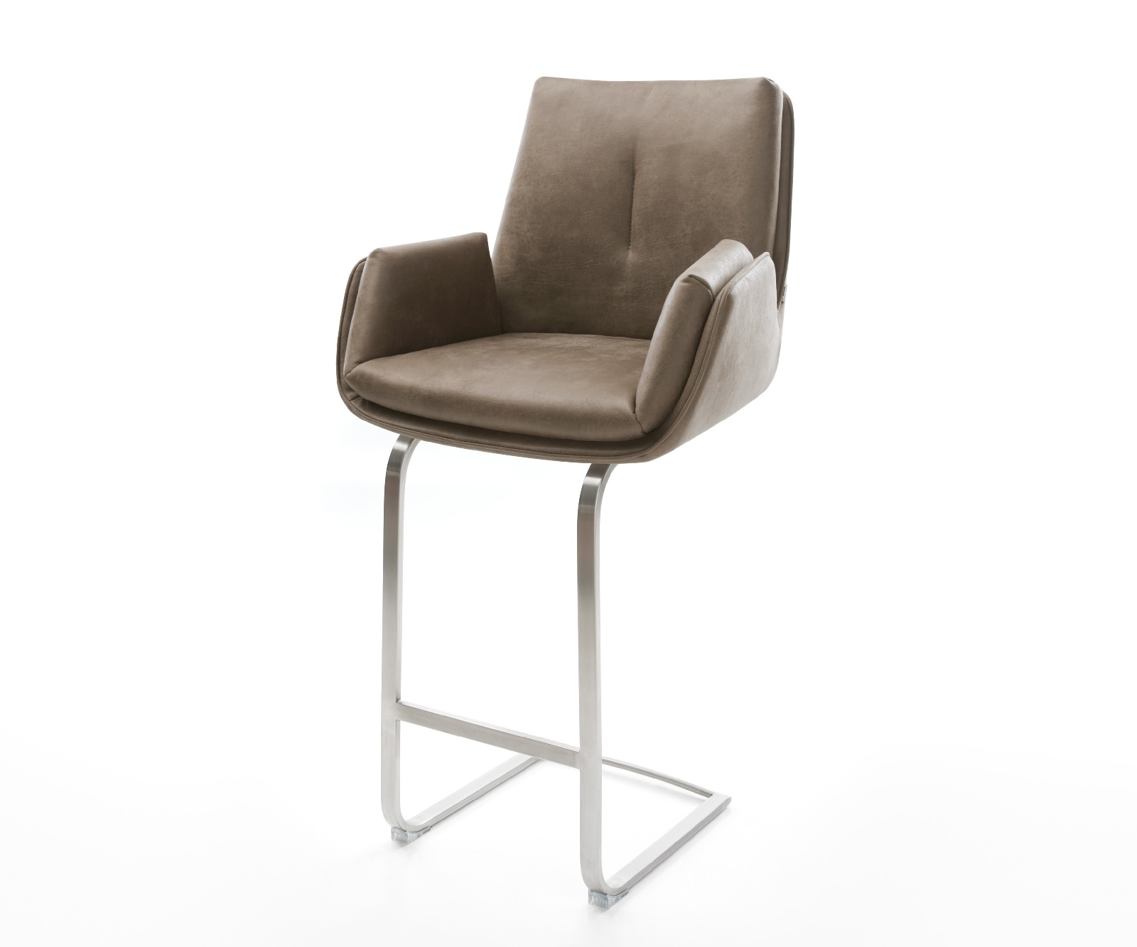 Chaise-de-bar Clea-Flex Microfibre Taupe Vintage Pied cantilever acier inoxydable Argent