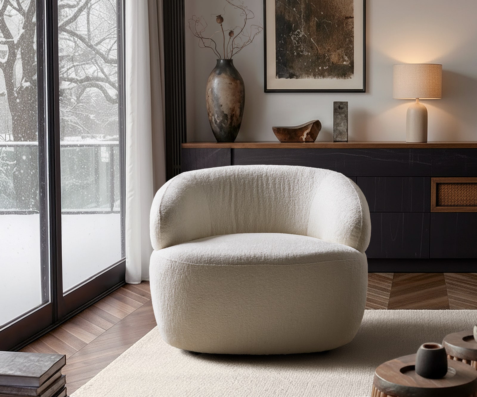 Cocktailsessel Nova Bouclé Soft Beige 88x88 cm Loungesessel