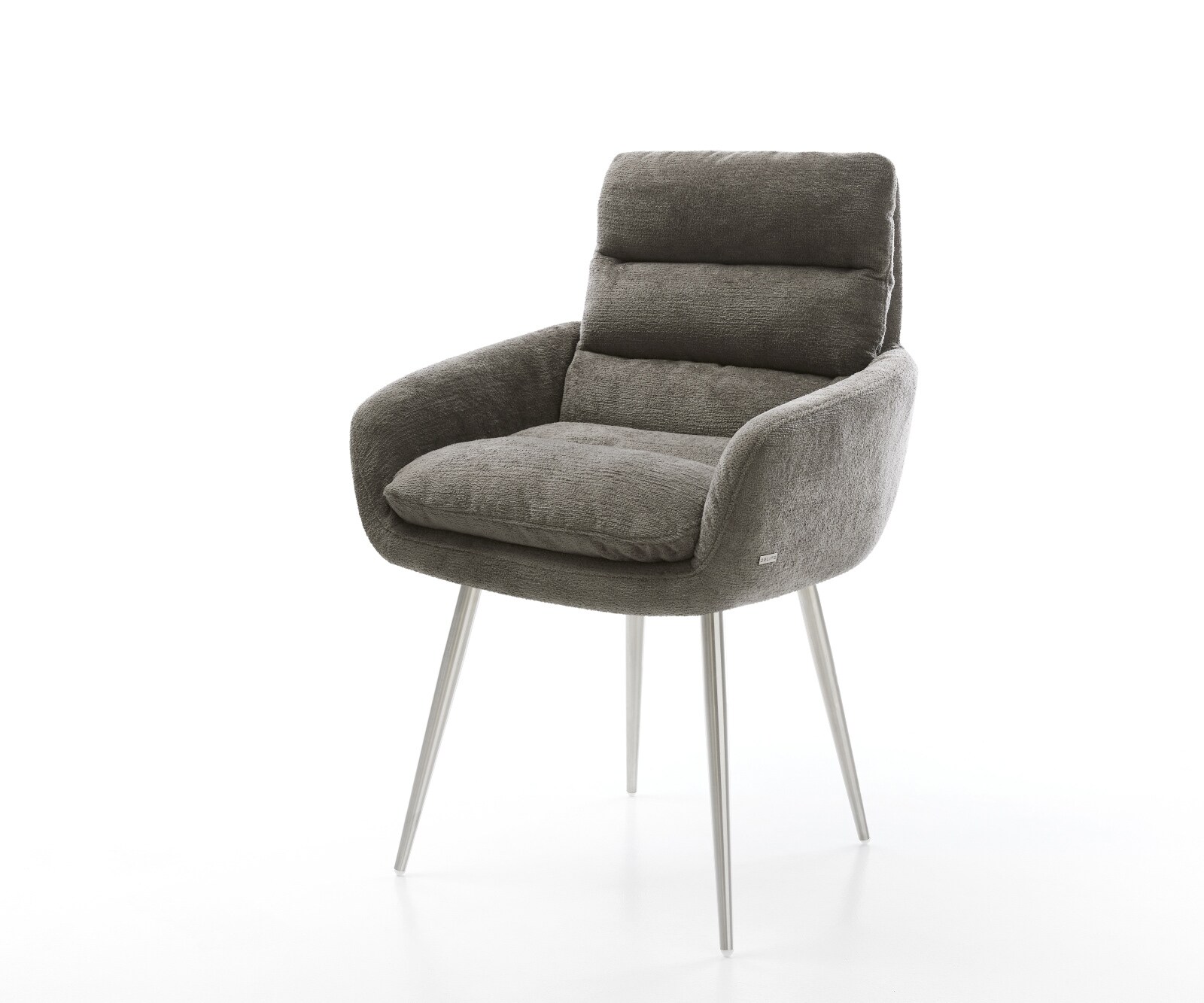 Esszimmerstuhl Abelia-Flex mit Armlehnen Bouclé Soft Schlamm 4-Fuß konisch Edelstahl
