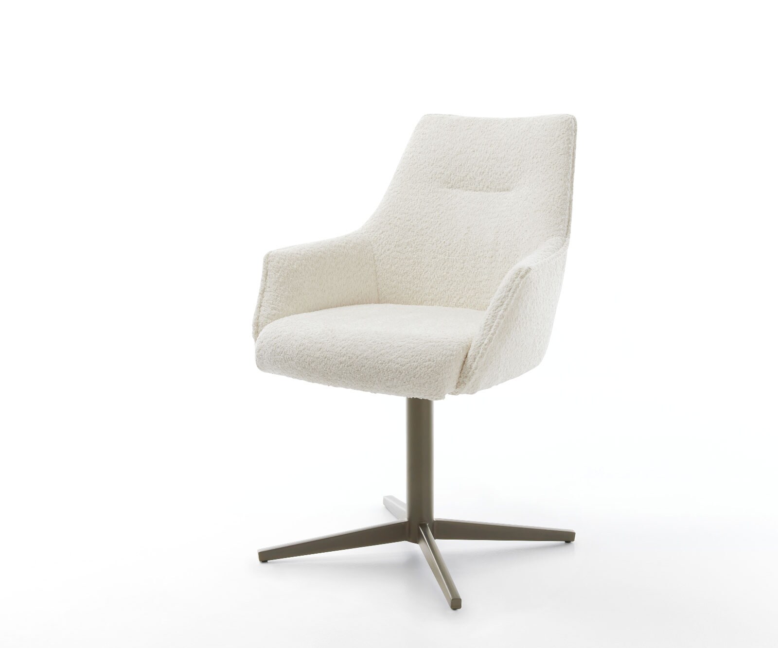 Drehstuhl Alja-Flex mit Armlehnen Bouclé Weiß Fußkreuz Effektfinish Titan 360° drehbar Taschenfederkern