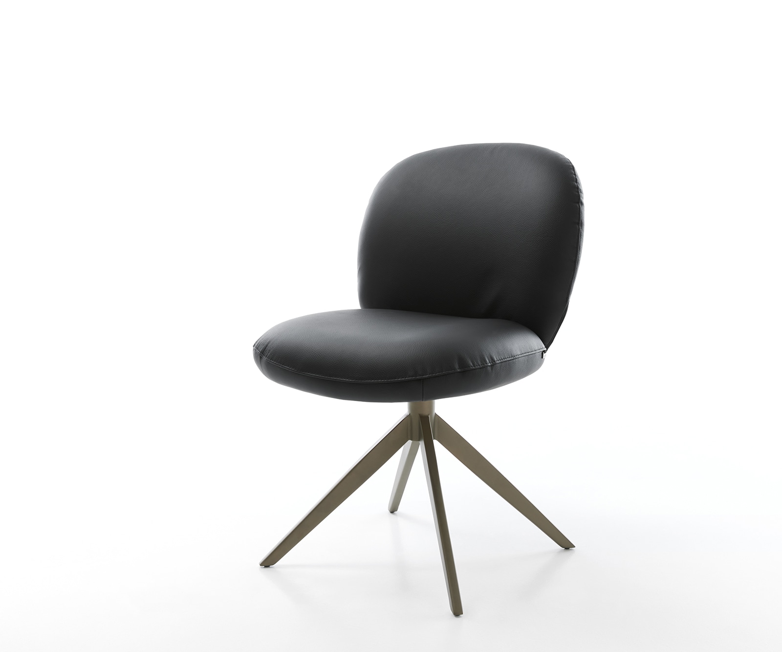 Drehstuhl Nube-Flex Echt-Leder Schwarz Kreuzgestell breit Effektfinish Titan 360° drehbar Taschenfederkern