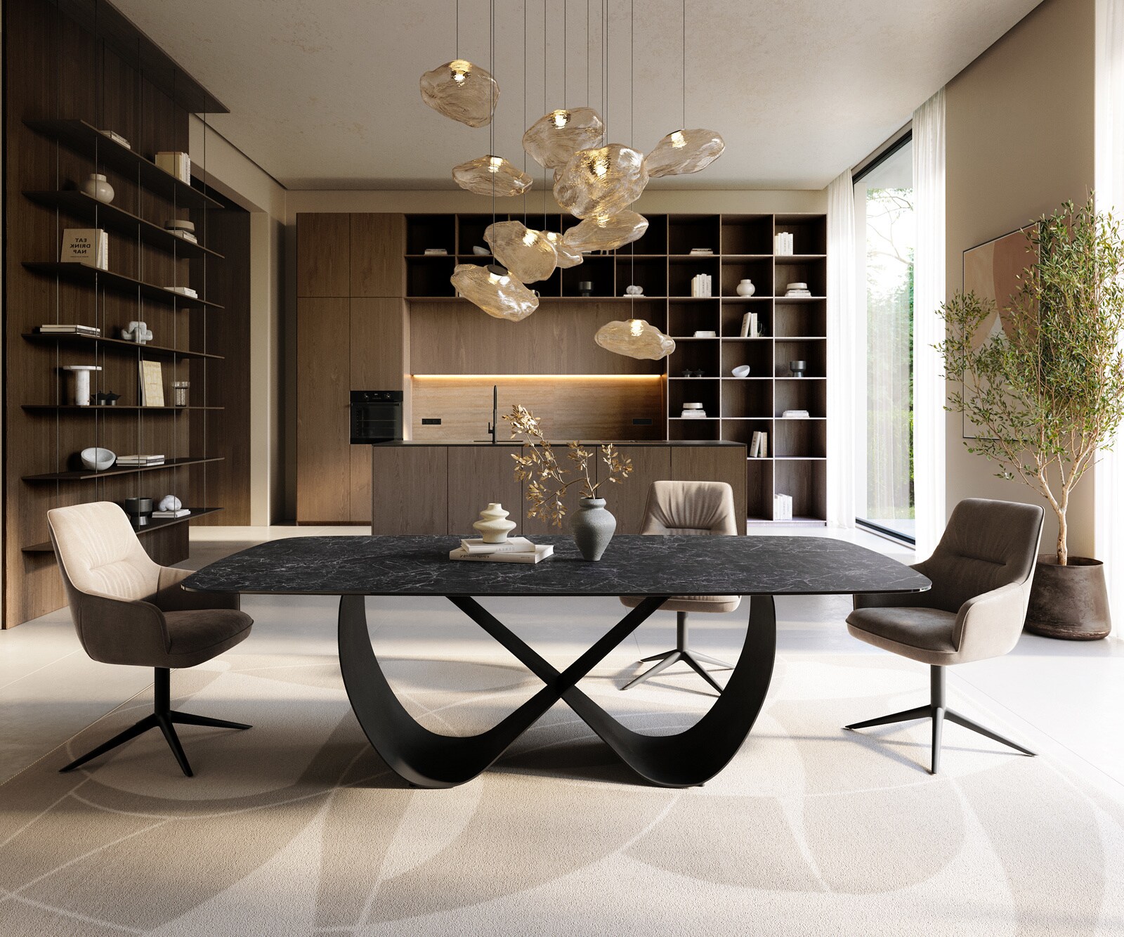 Esstisch Edge Boot 240x120 cm Keramik Laminam® Nero Greco Anthrazit Infinity Metall Schwarz 2