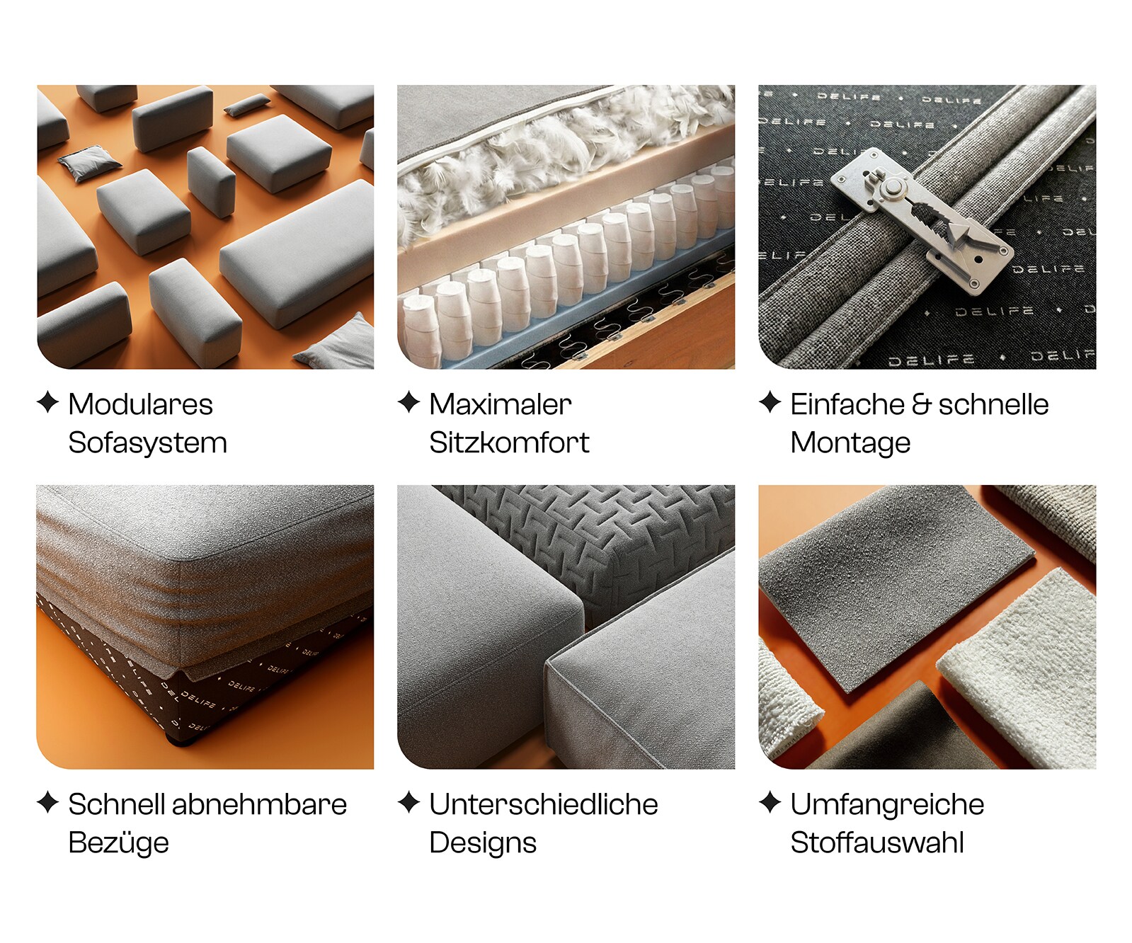 Big-Sofa Freestyle 280x110 cm Bouclé Soft Beige Kappnaht 6