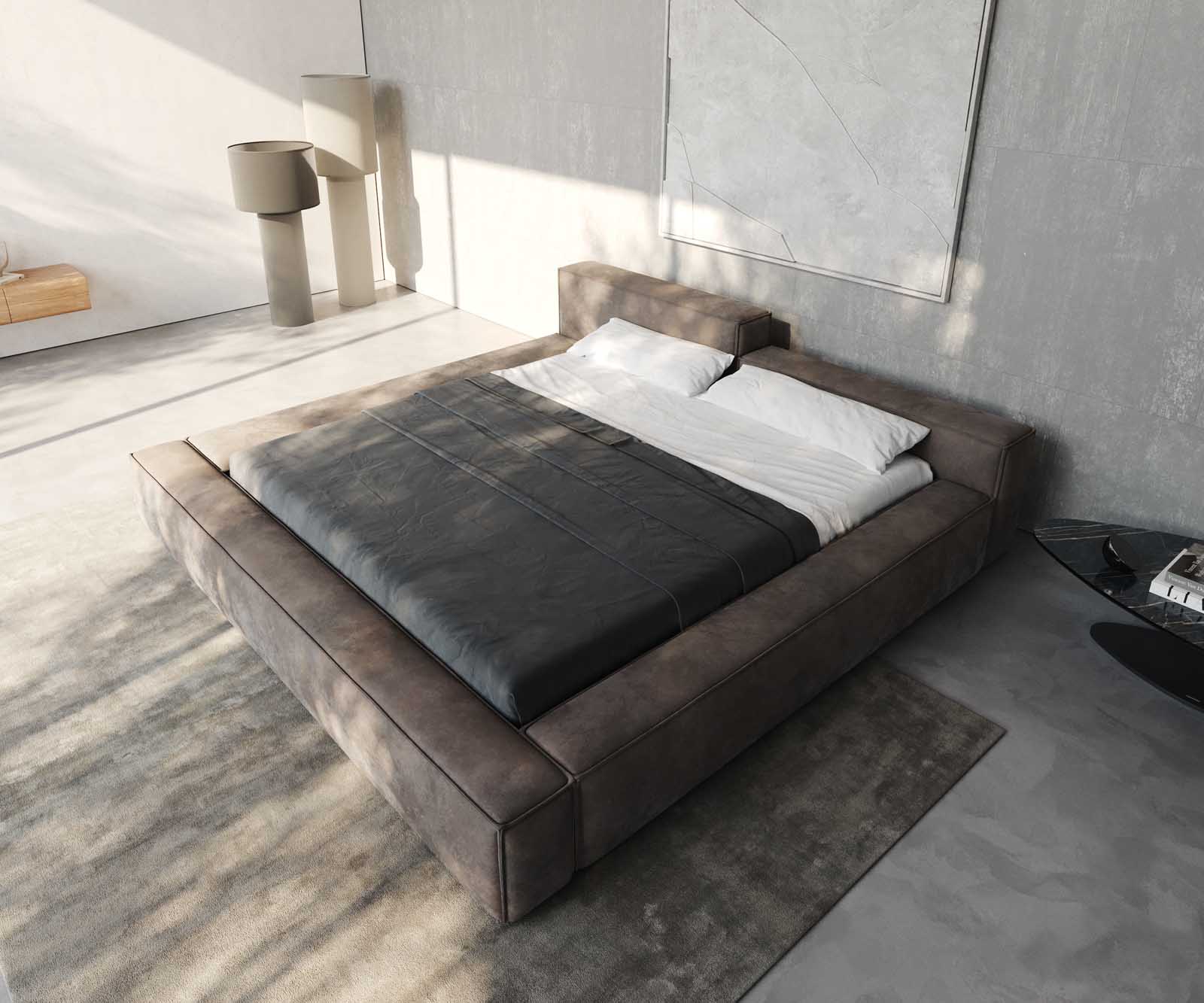 Polsterbettgestell Kalinea 180x200 cm Mikrofaser Taupe Vintage 5 Polsterbettgestell Kalinea 180x200 cm Mikrofaser Taupe Vintage 5