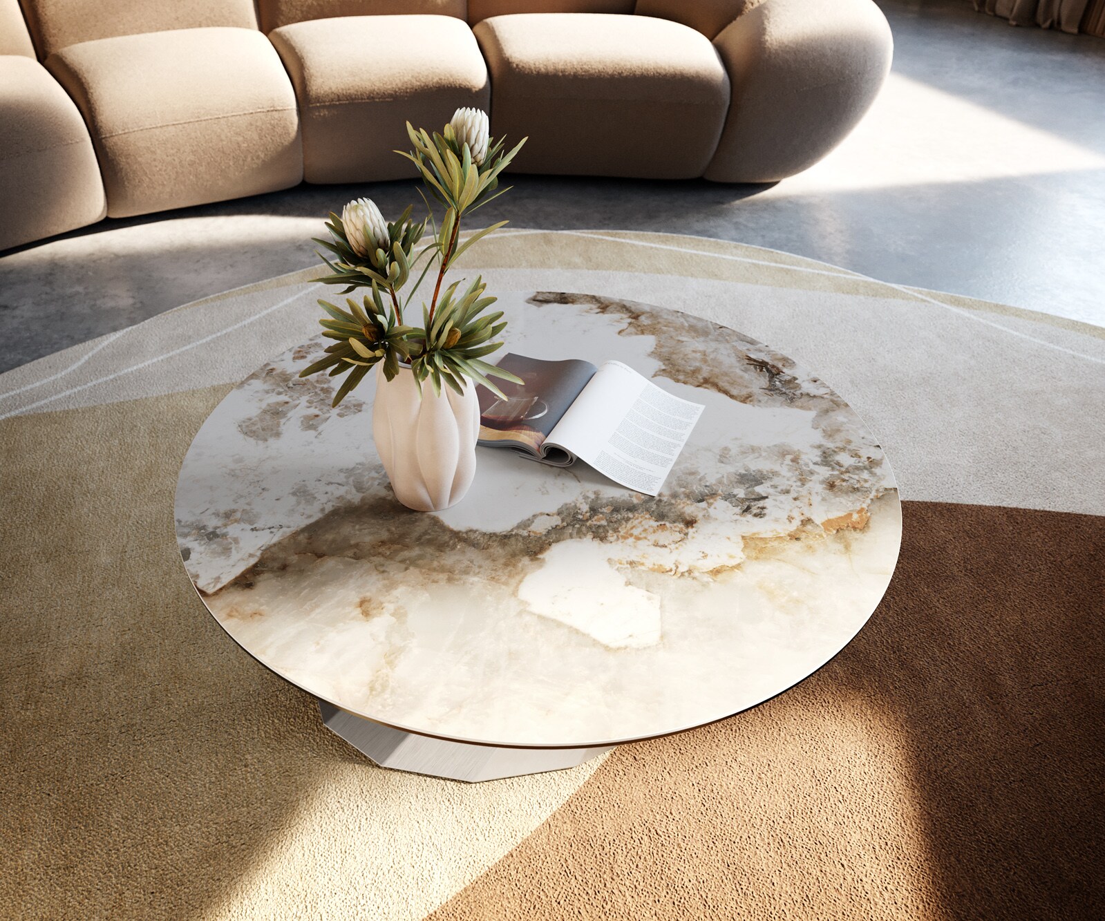 Couchtisch Edge Rund 90x90 cm Keramik Minas Melange Parabi Edelstahl gebürstet 1