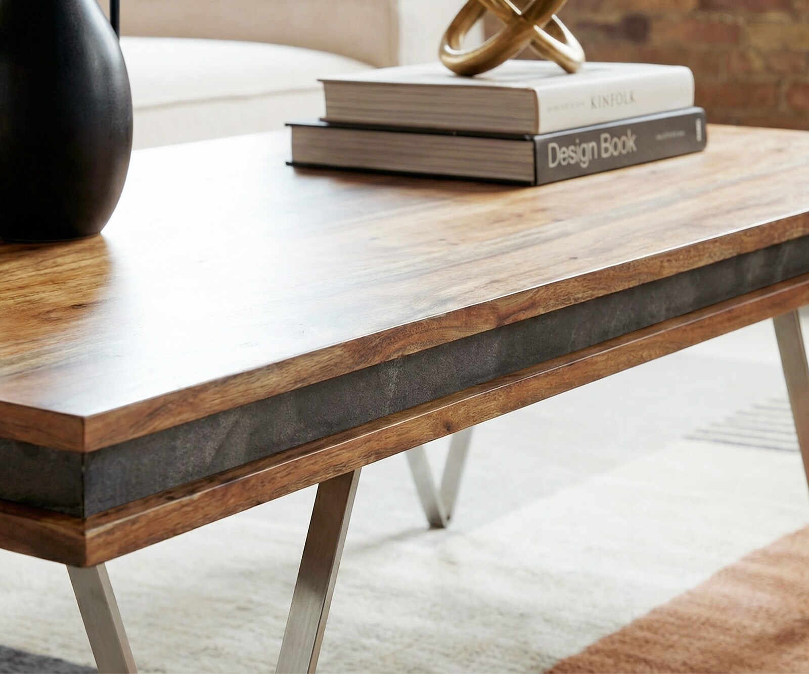 Designer-Couchtisch Stonegrace 117x60x25 cm Akazie Natur Schiefer 3