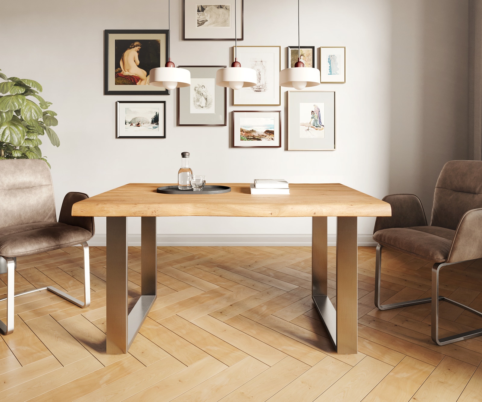 Esstisch Edge 140x90 XL Akazie Natur Edelstahl Schmal Live-Edge 1 Esstisch Edge 140x90 XL Akazie Natur Edelstahl Schmal Live-Edge 1