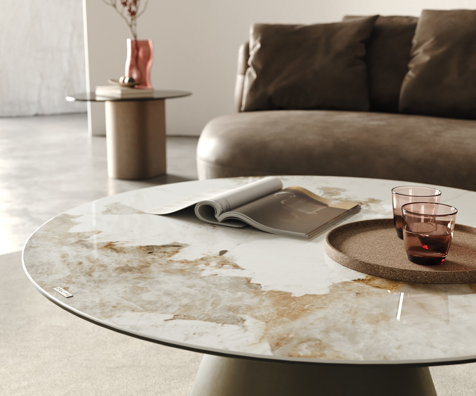 Couchtisch Edge Rund 100x100 cm Keramik Minas Melange Borna Effektfinish Titan 5