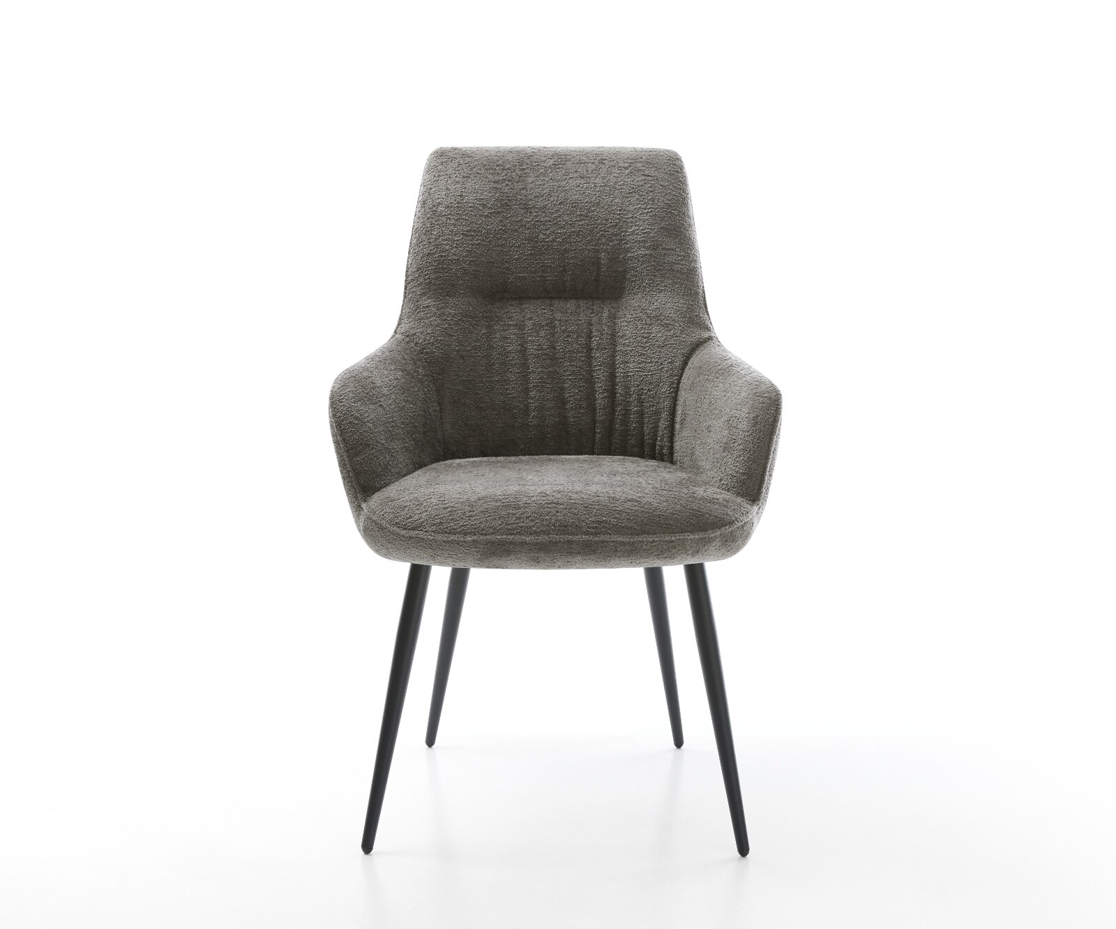 Esszimmerstuhl Zelia-Flex mit Armlehnen Bouclé Soft Schlamm 4-Fuß konisch Schwarz Taschenfederkern 1