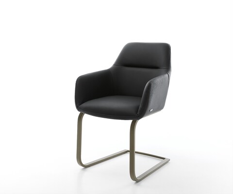 Freischwinger Pejo-Flex Echt-Leder Schwarz Freischwinger flach Effektfinish Titan Taschenfederkern