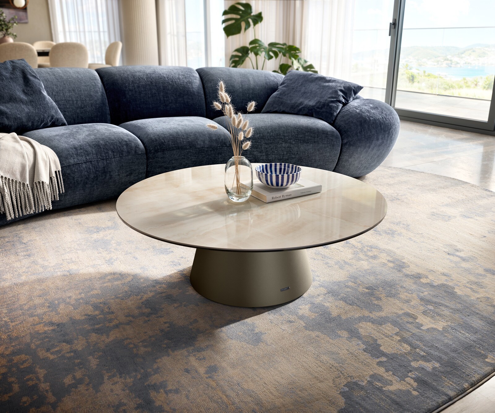 Couchtisch Edge Rund 100x100 cm Keramik Onyx Champagne Borna Effektfinish Titan 6