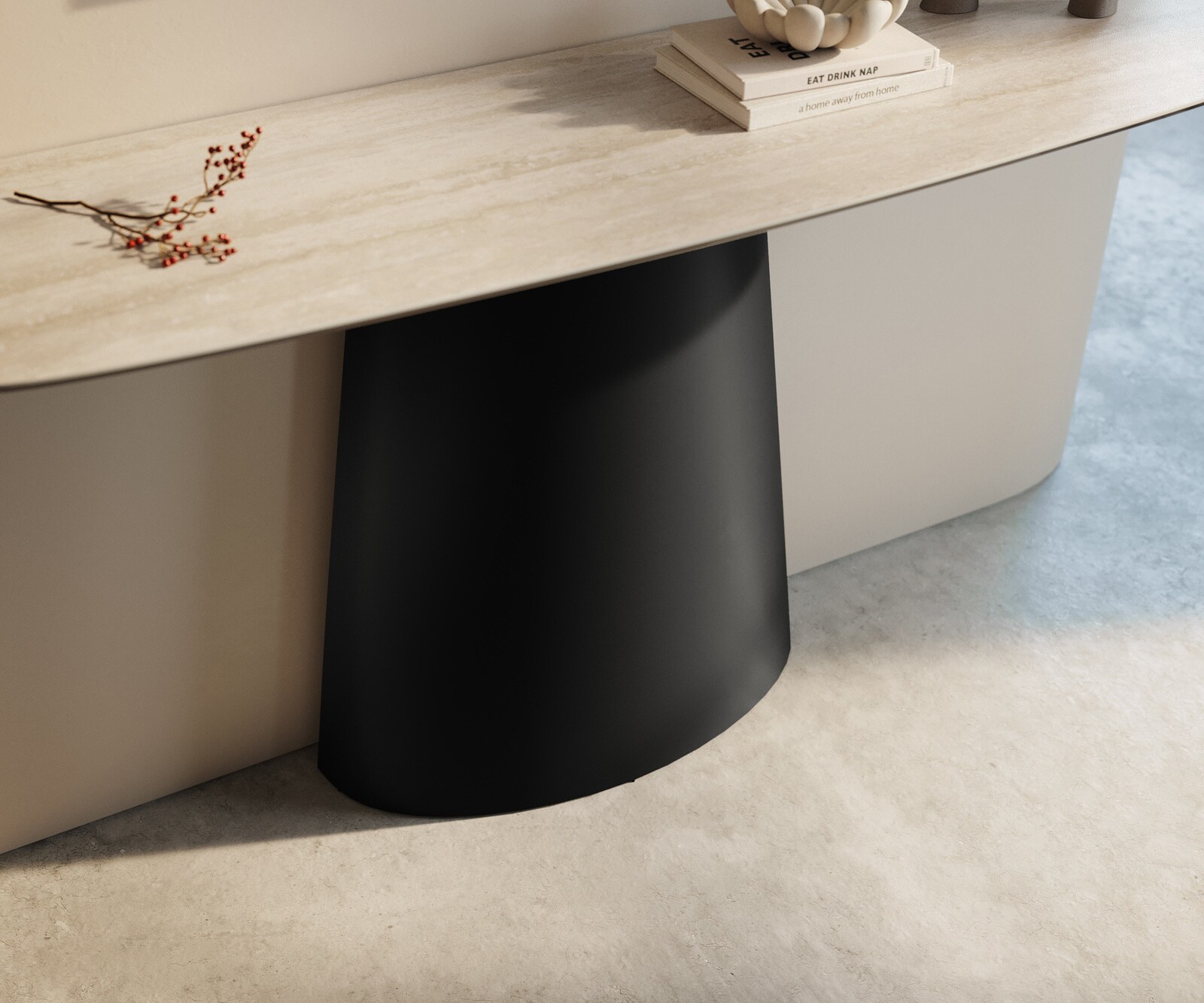 Konsolentisch Edge Boot 140x40 cm Keramik Laminam® Travertino Bianco Creme-Weiß Conos Metall Schwarz 5