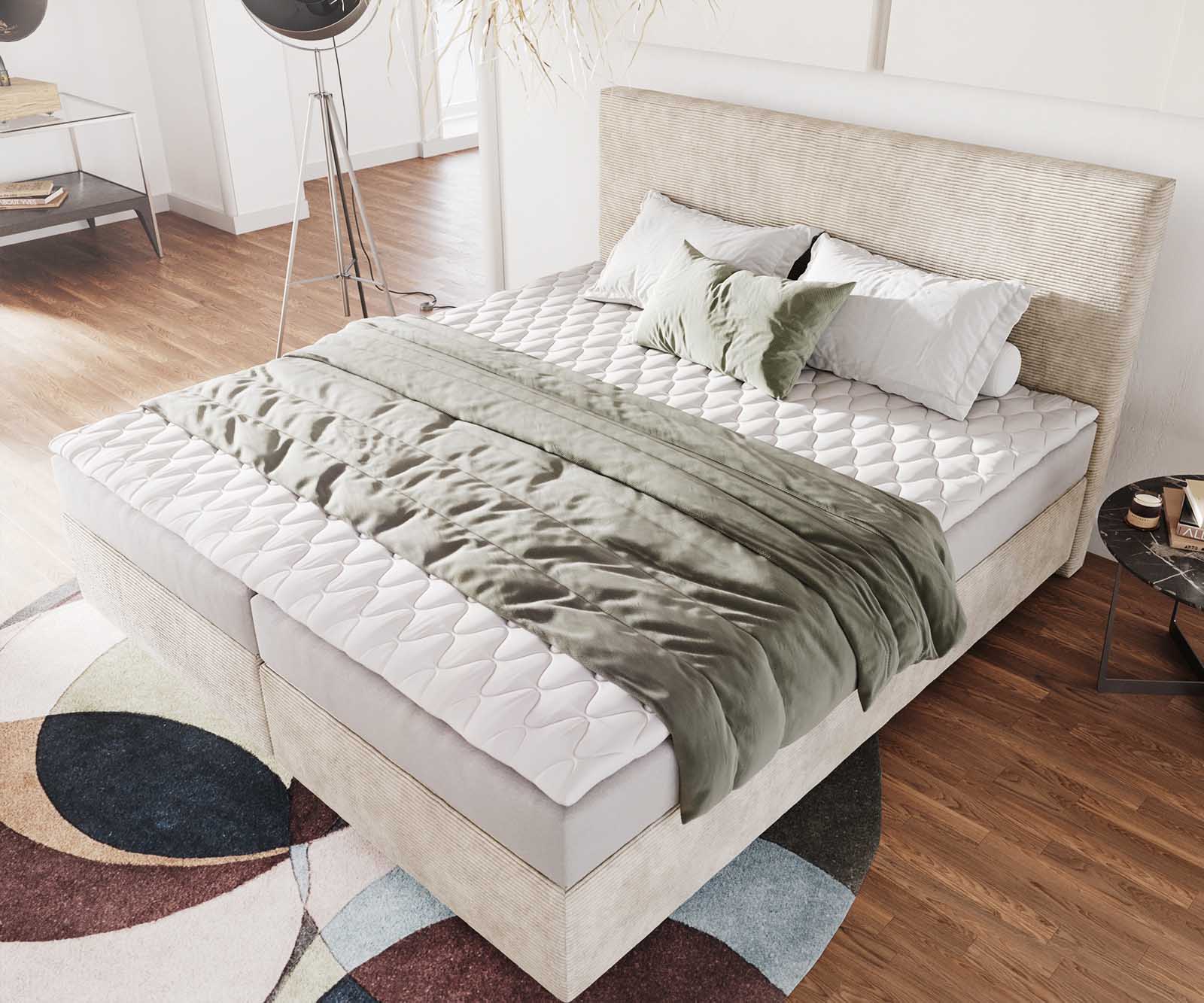 Boxspringbett Dream-Well 180x200 cm Cord Beige mit Matratze und Topper 3