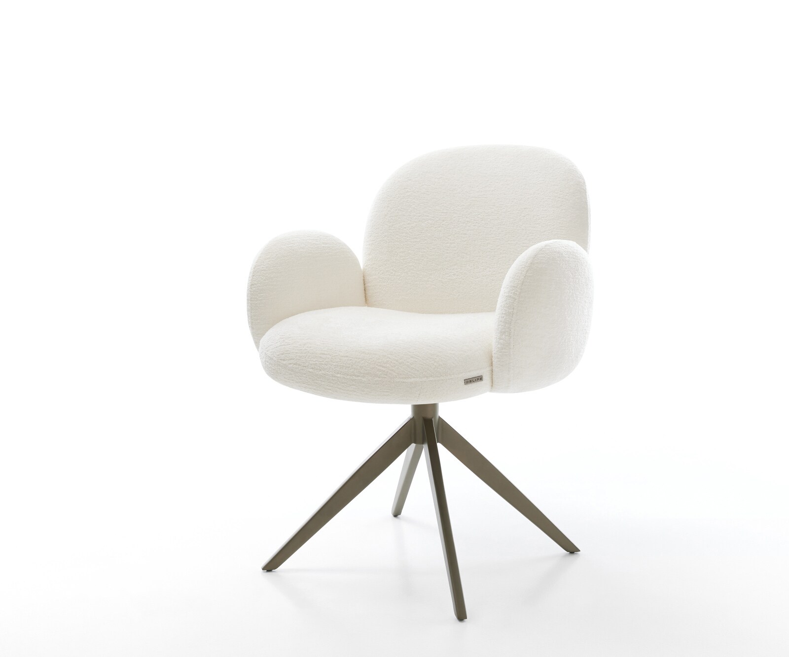 Drehstuhl Nube-Flex mit Armlehnen Bouclé Soft Beige Kreuzgestell breit Effektfinish Titan 360° drehbar Wippfunktion Taschenfederkern