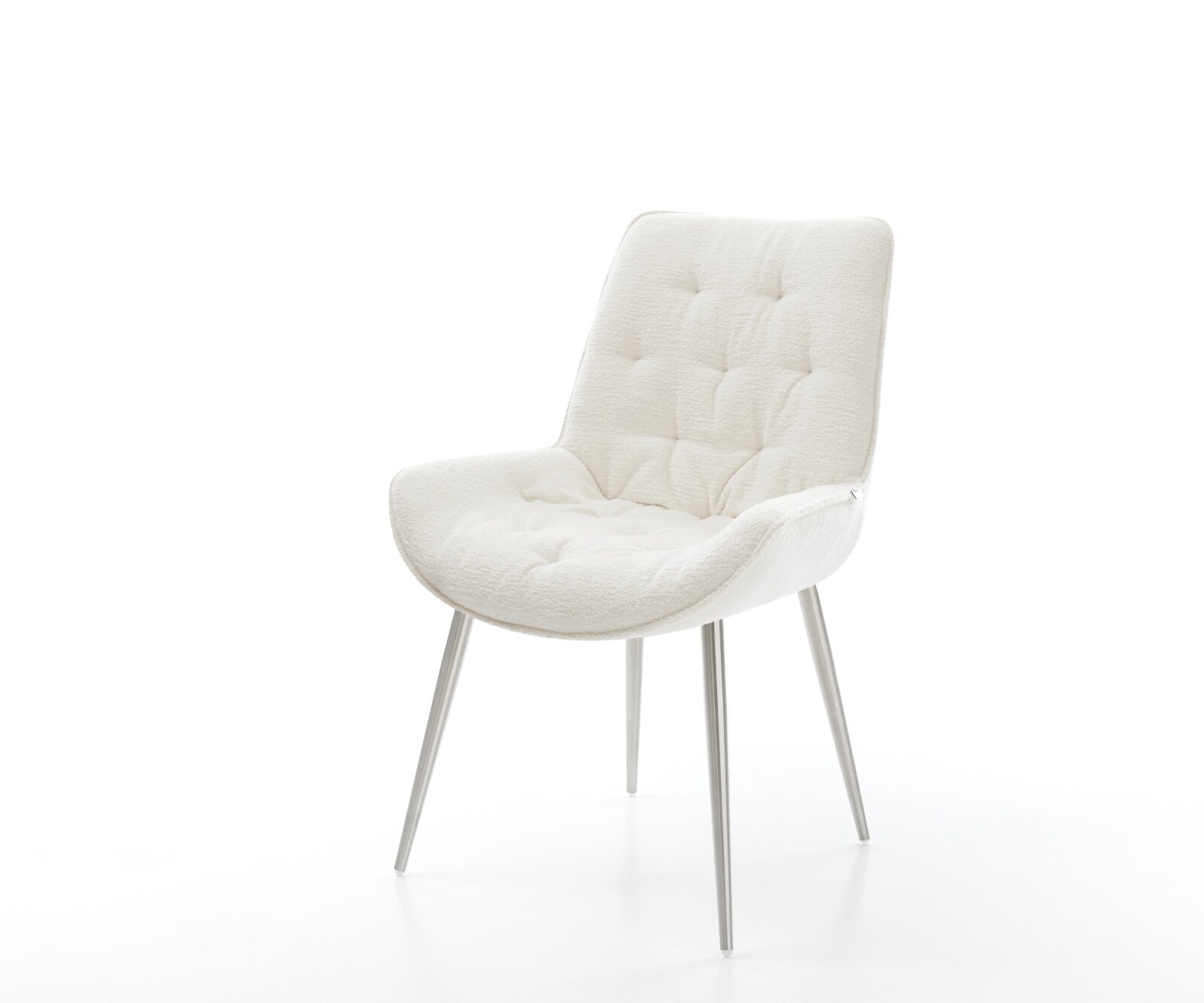 Esszimmerstuhl Taimi-Flex Bouclé Soft Beige 4-Fuß konisch Edelstahl günstig online kaufen