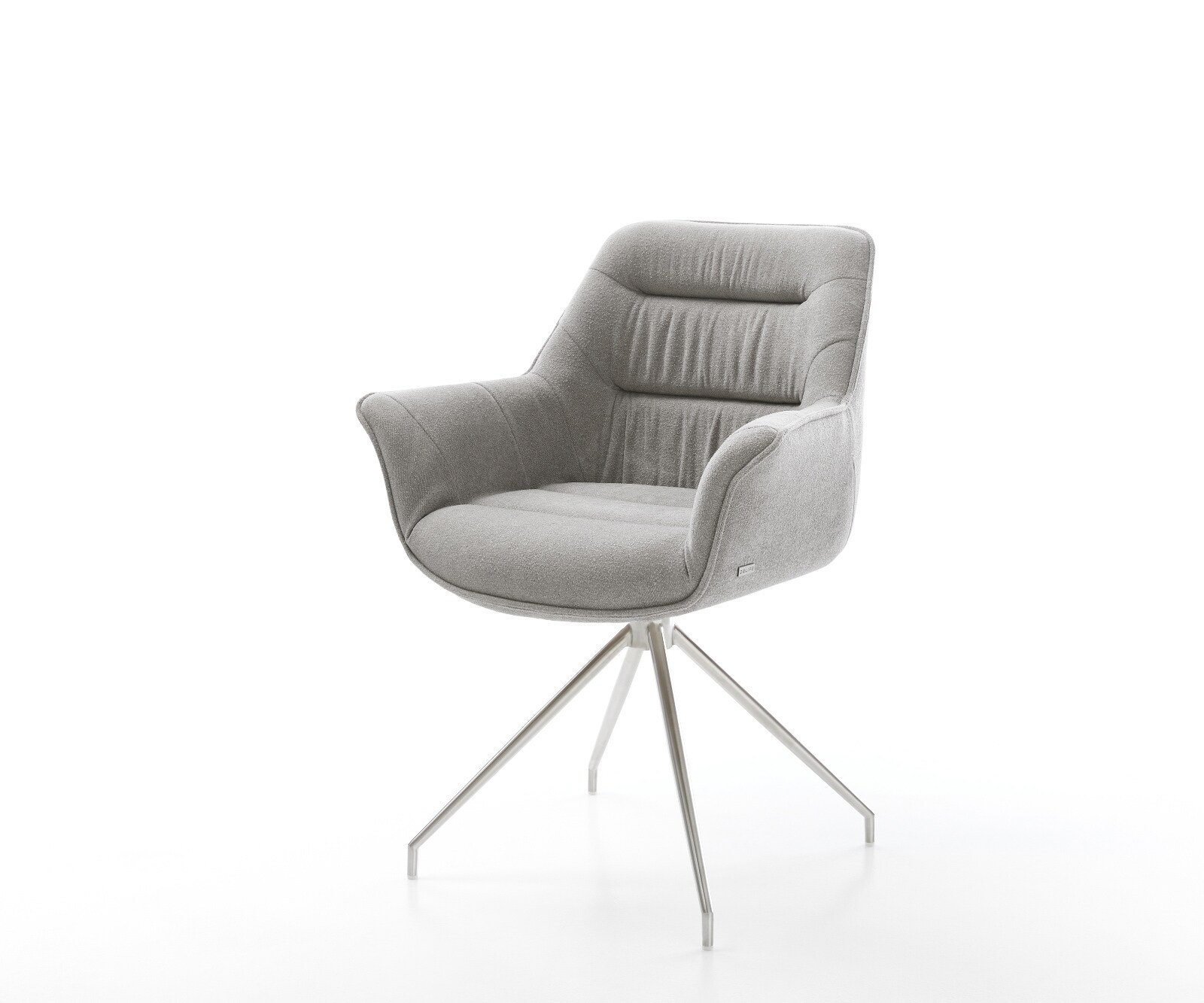 Esszimmerstuhl Kaira-Flex Strukturstoff Soft Grau Kreuzgestell konisch Edelstahl 1