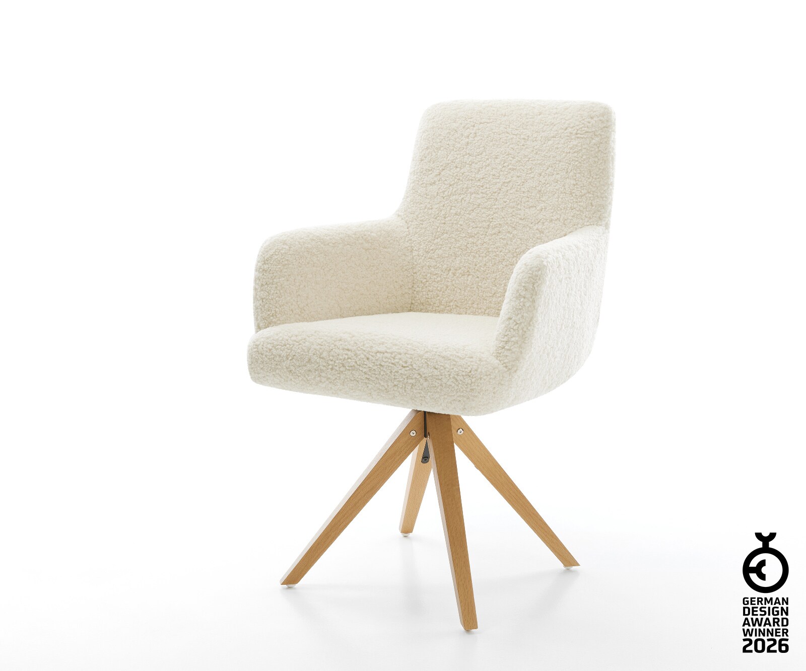 Drehstuhl Heira-Flex mit Armlehnen Teddystoff Beige Holzgestell kantig Natu günstig online kaufen