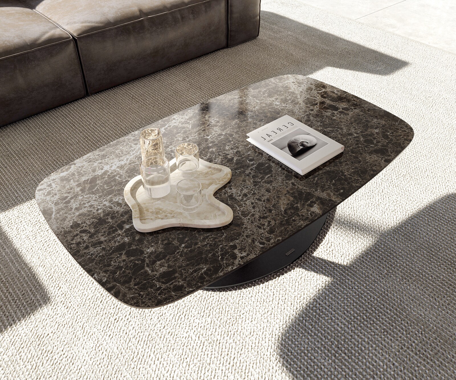 Couchtisch Edge Boot 120x70 cm Keramik Laminam® Emperador Extra Lucidato Dunkelbraun Vibany Metall Schwarz 3