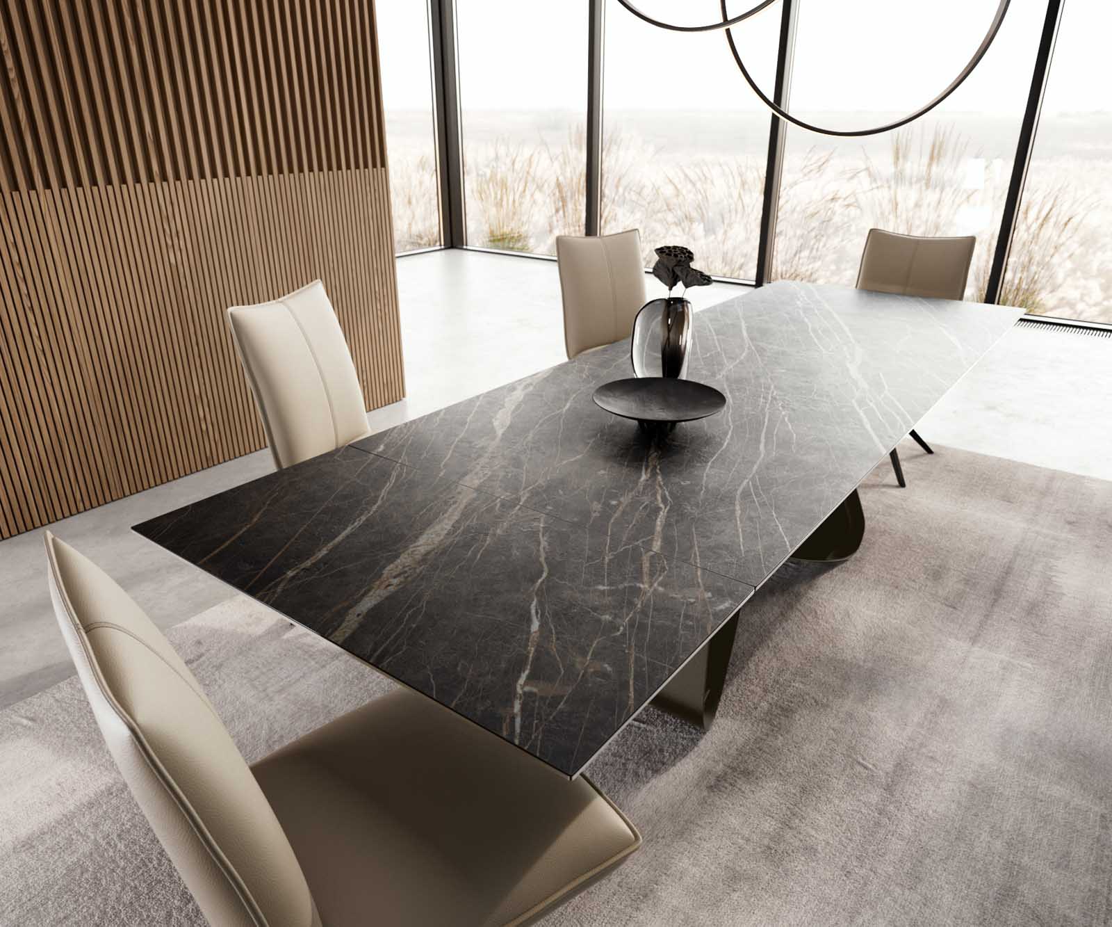 Esstisch Edge 200-300x100 Keramik Laminam®Noir Desir Braun W-Gestell Effektfinish Titan Ausziehbar 4