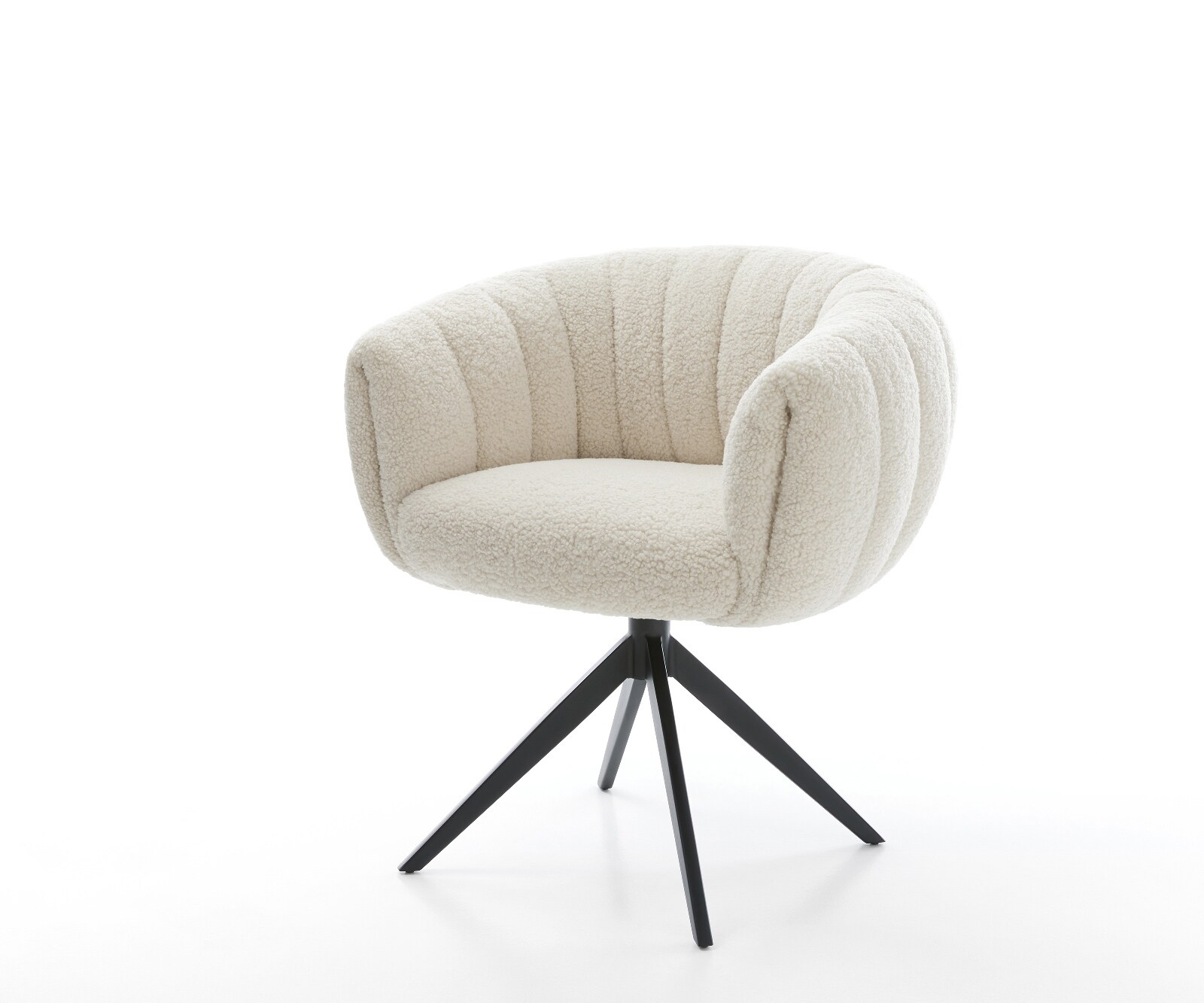 Drehstuhl Jada-Flex Teddystoff Beige Kreuzgestell breit Schwarz 360° drehbar Wippfunktion Taschenfederkern