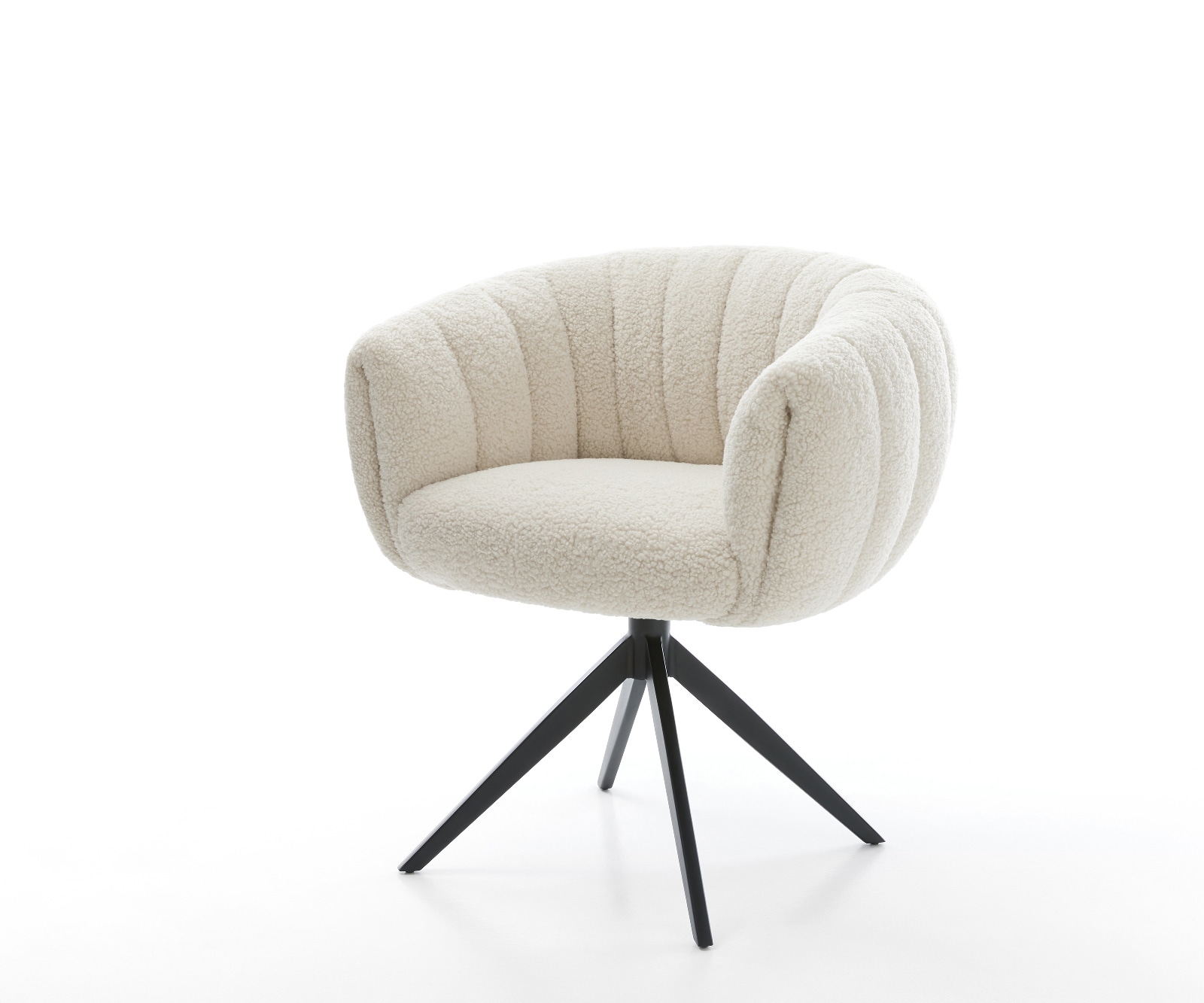 Drehstuhl Jada-Flex Teddystoff Beige Kreuzgestell breit Schwarz 360° drehbar Wippfunktion Taschenfederkern