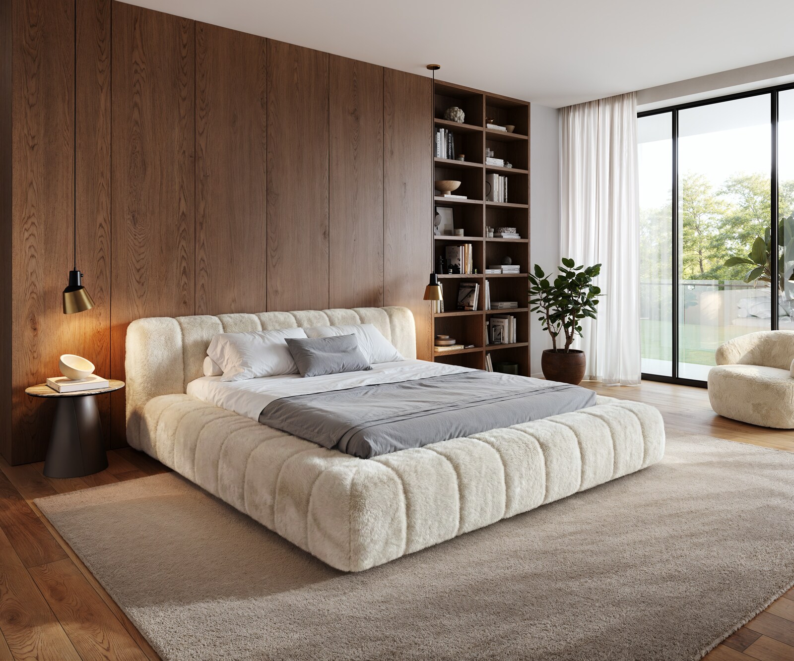 Polsterbettgestell Cutio 180x200 cm Plüsch Creme-Weiß 1