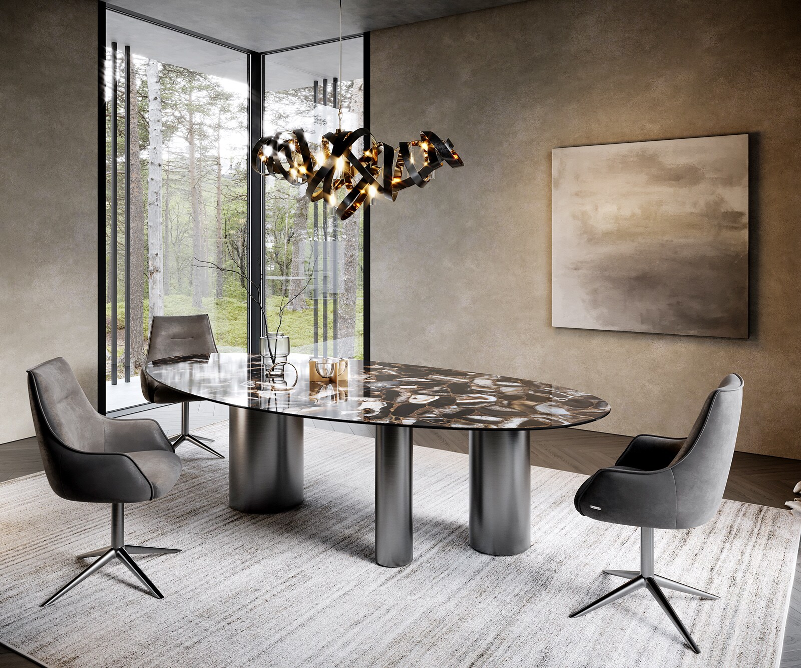 Esstisch Edge Oval 280x130 Keramik Iris FMG Agatablack Troa Edelstahl Graphit 5