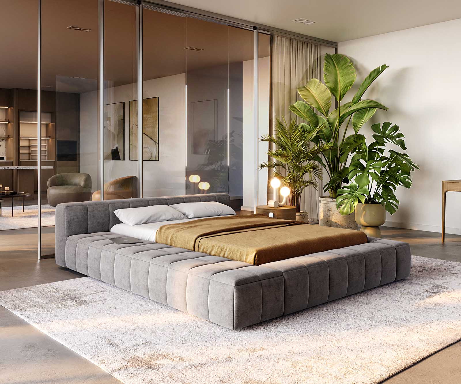 Polsterbettgestell Espazio 140x200 cm Mikrofaser Grau mit Stauraum Polsterbettgestell Espazio 140x200 cm Mikrofaser Grau mit Stauraum
