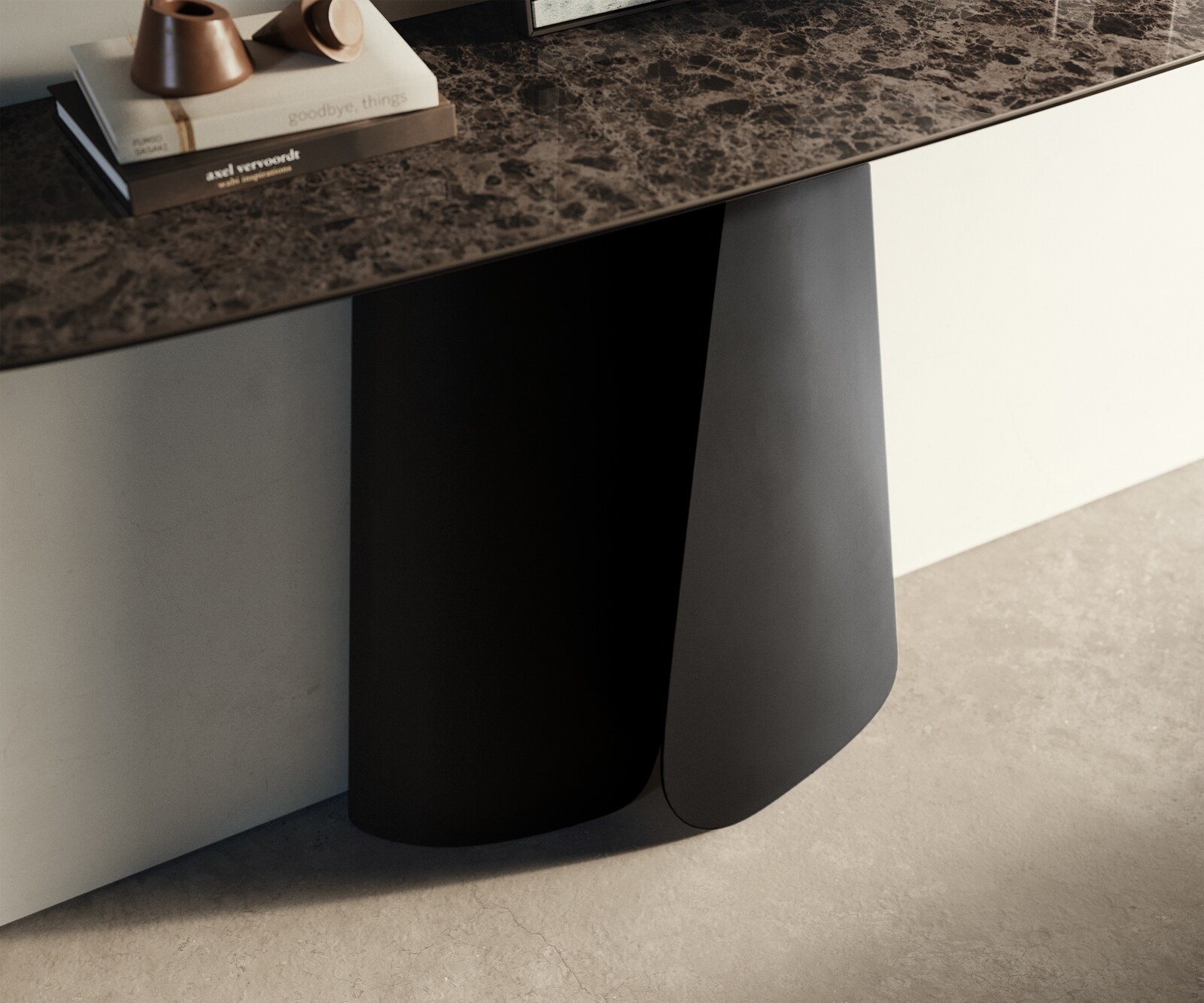 Konsolentisch Edge Boot 140x40 cm Keramik Emperador Extra Lucidato Dunkelbraun Livos Metall Schwarz 6