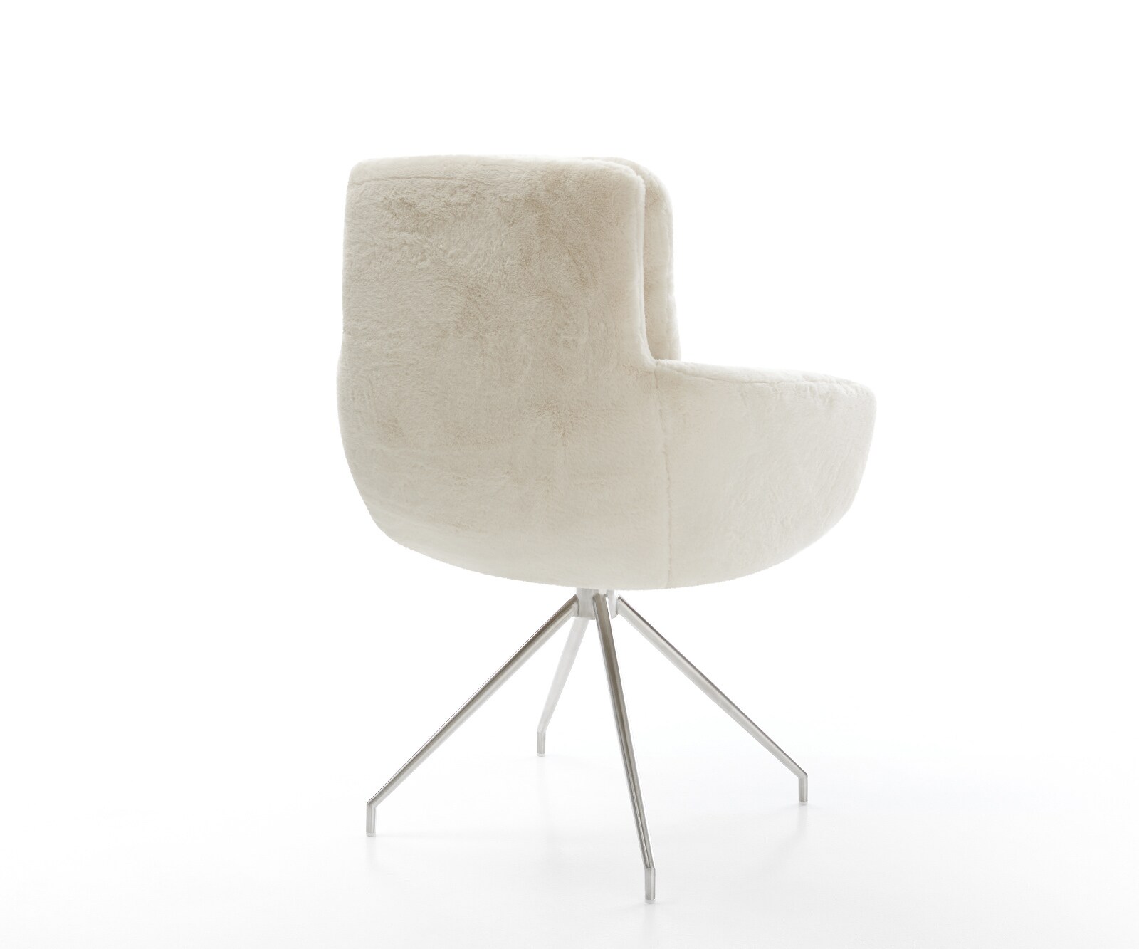 Esszimmerstuhl Abelia-Flex mit Armlehnen Plüsch Creme-Weiß Kreuzgestell konisch Edelstahl 4