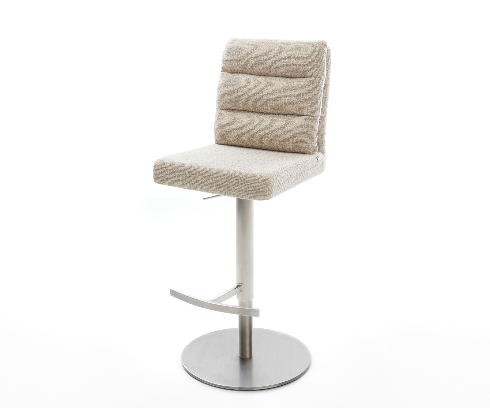 Barstuhl Pela-Flex Webstoff Soft Beige Drehfuß höhenverstellbar Edelstahl Silberfarben