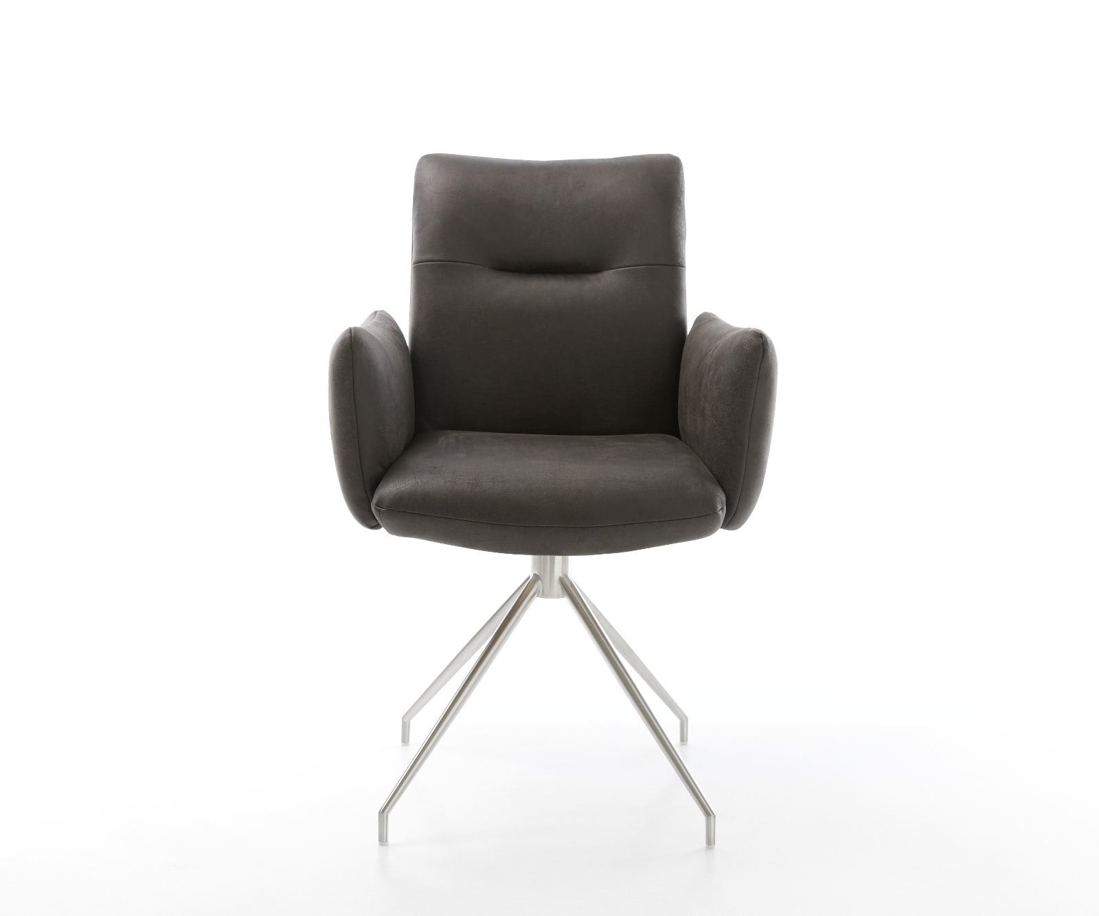 Drehstuhl Jova-Flex mit Armlehnen Mikrofaser Anthrazit Vintage Kreuzgestell konisch Edelstahl 180° drehbar Taschenfederkern 2