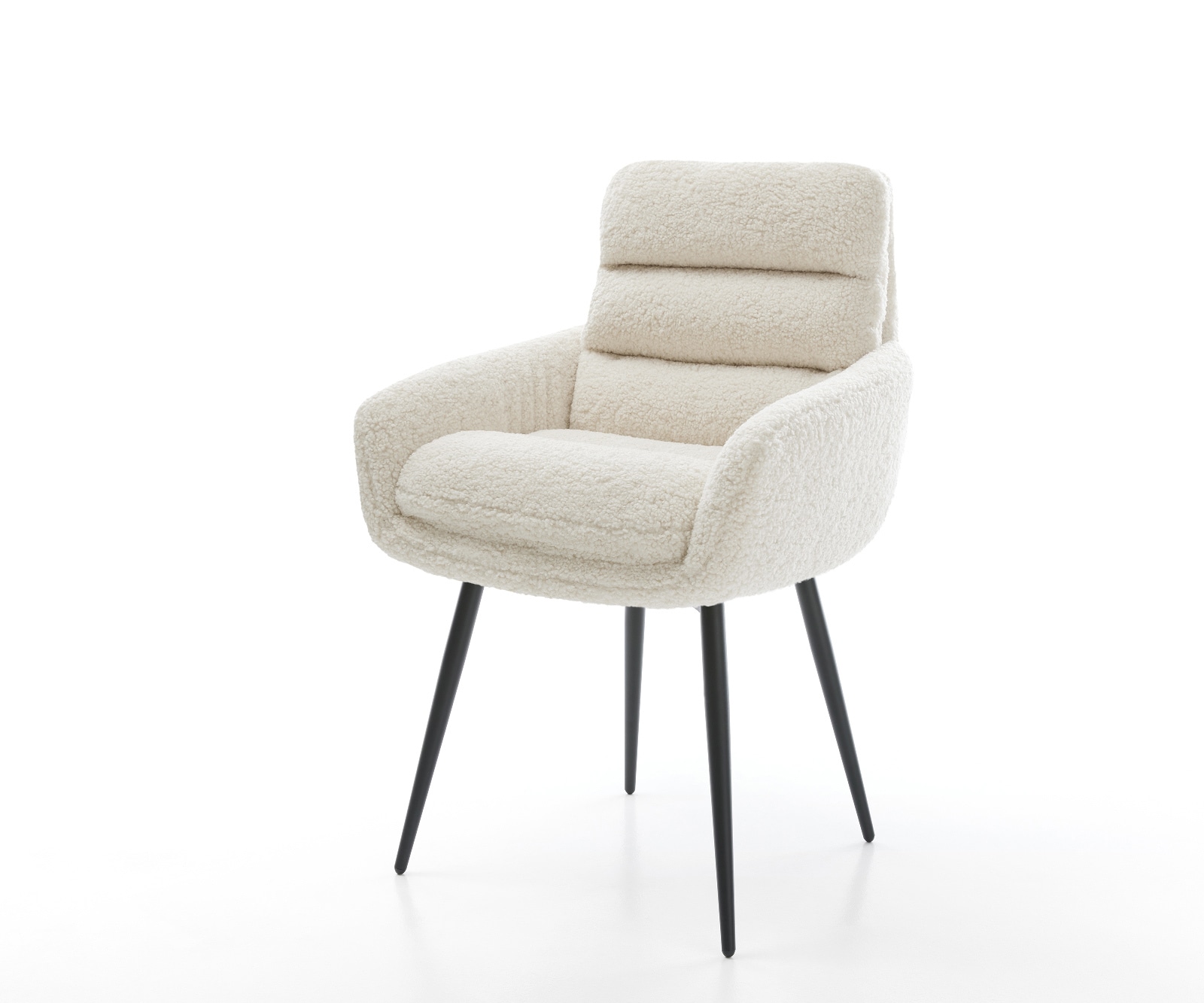 Esszimmerstuhl Abelia-Flex mit Armlehnen Teddystoff Beige 4-Fuß konisch Schwarz