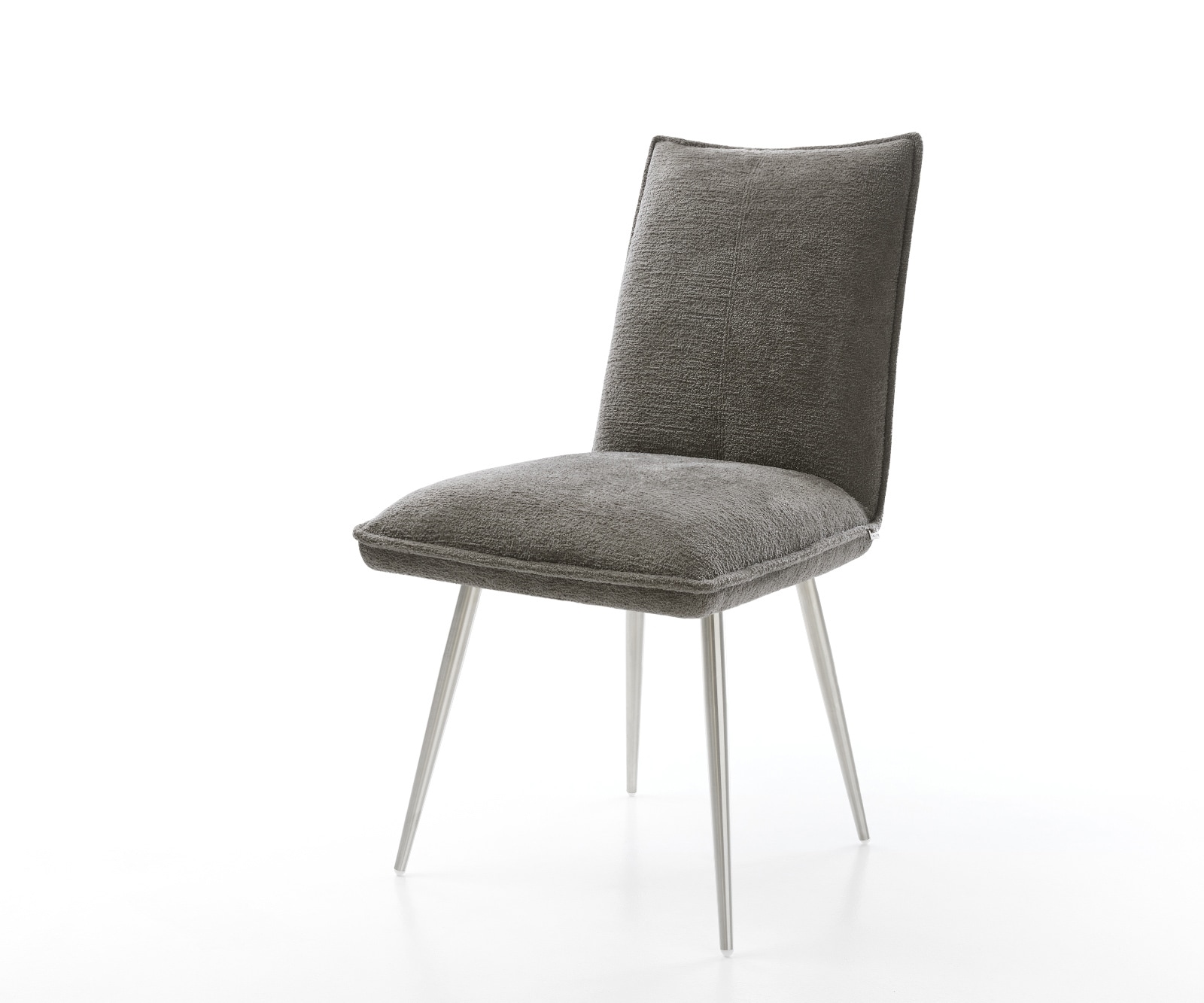 Chaise-de-salle-à-manger Lelio-Flex bouclé doux couleur boue 4 pieds coniques acier inoxydable resorts ensachés