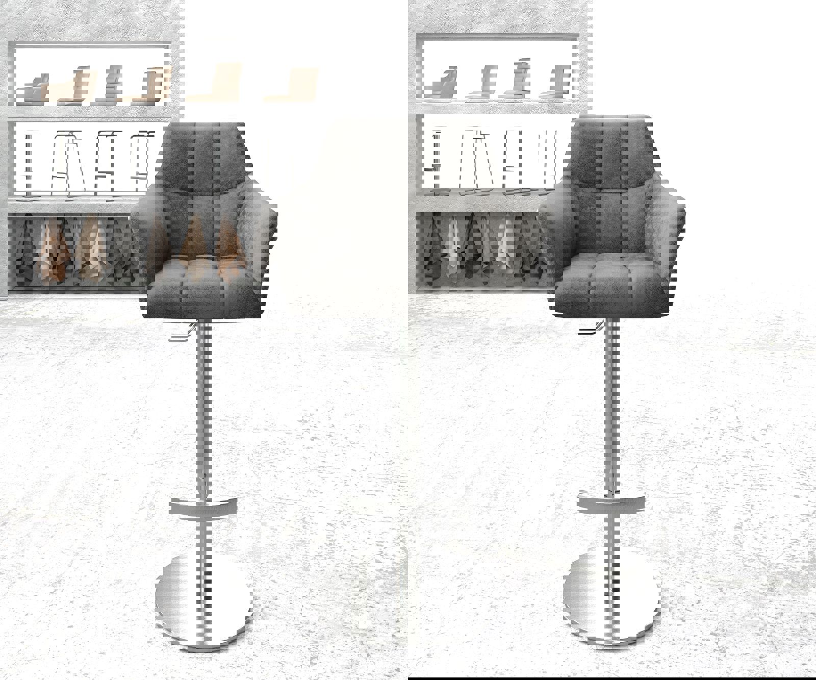 Barstuhl Yulo-Flex Vintage Grau Drehfuß höhenverstellbar Edelstahl 1