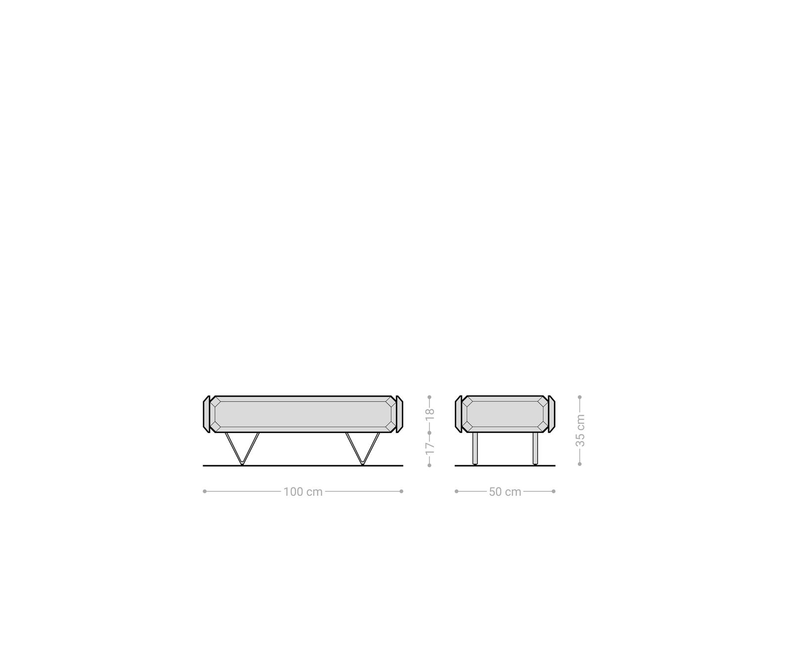 Couchtisch Kiano 100x50 cm Akazie Natur 2 Schübe V-Fuß Schwarz 8