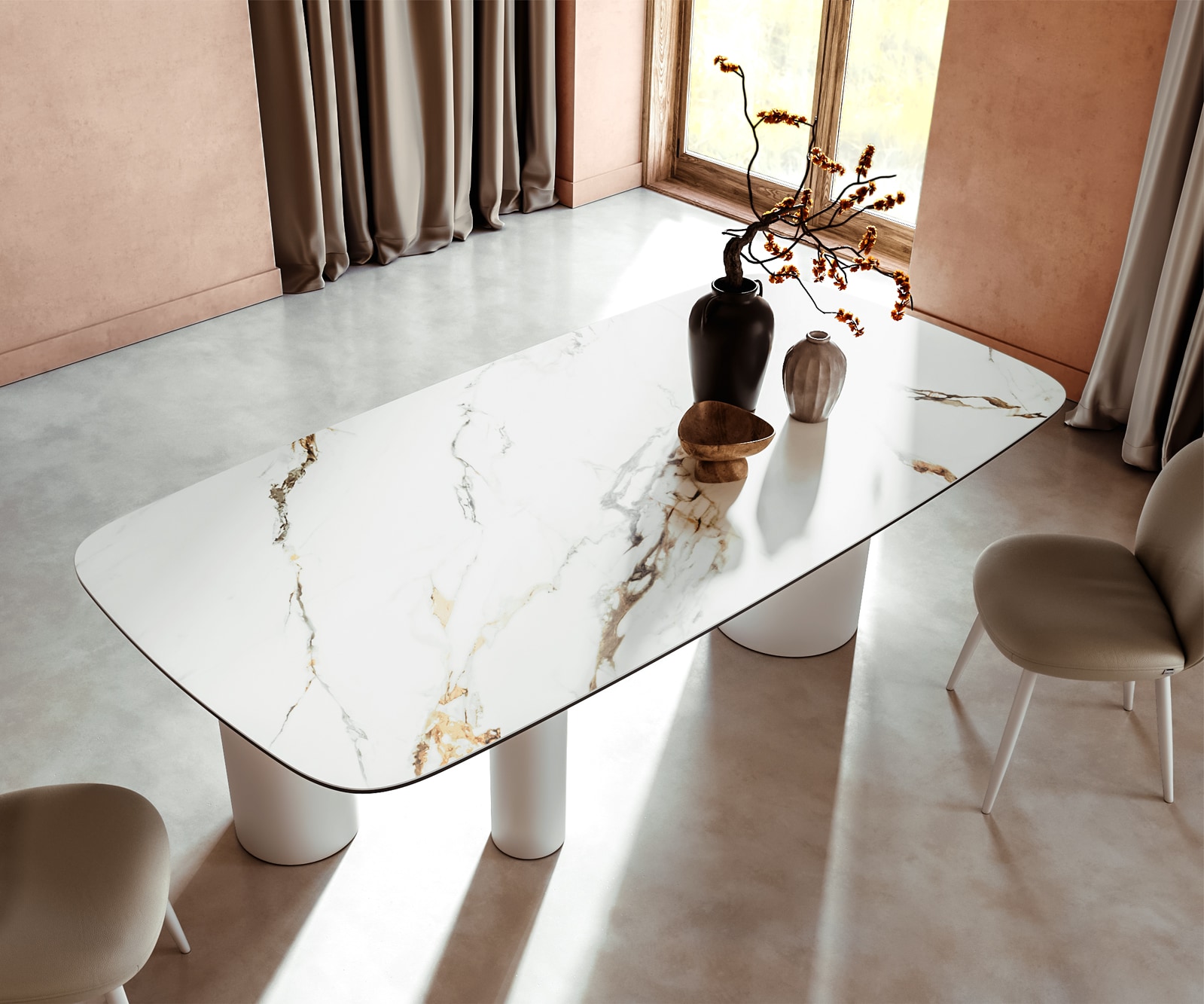 Esstisch Edge Boot 240x120 Keramik Calacatta Luxe Weiß-Gold-Grau Troa Metall Weiß 3 Esstisch Edge Boot 240x120 Keramik Calacatta Luxe Weiß-Gold-Grau Troa Metall Weiß 3