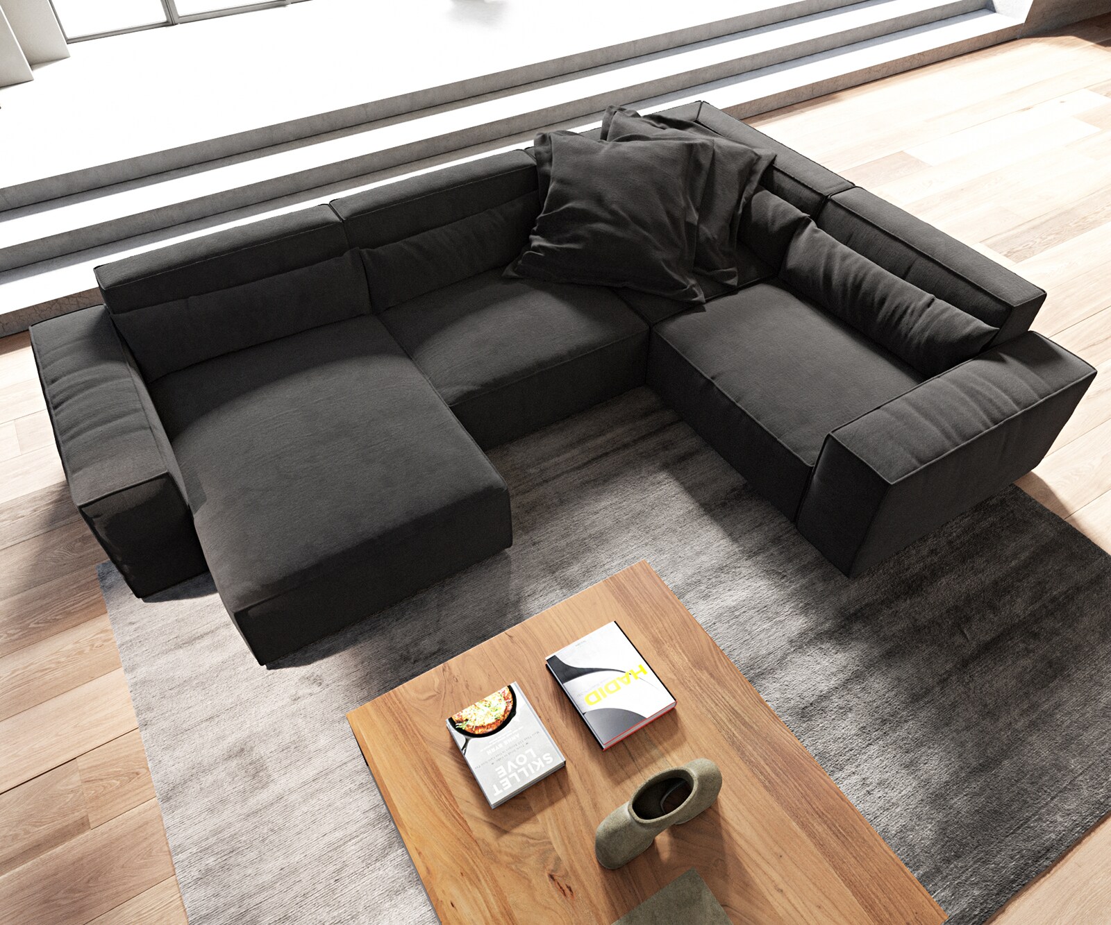Wohnlandschaft Sirpio 300x200 cm Mikrofaser Schwarz Recamiere variabel 4