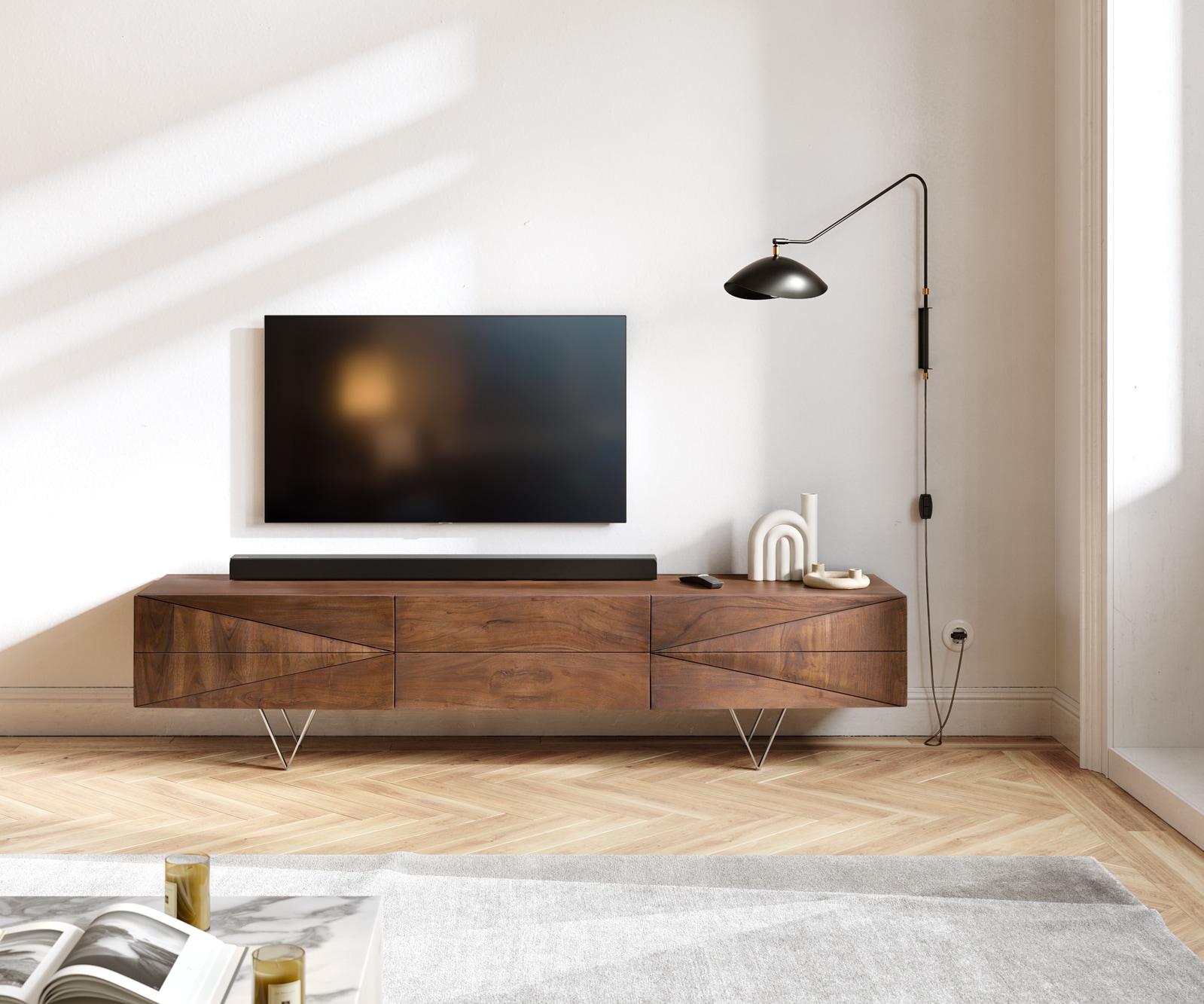 Fernsehtisch Wyatt 175 cm 2 Türen 1 Klappe Design Lowboard Fernsehtisch Wyatt 175 cm 2 Türen 1 Klappe Design Lowboard