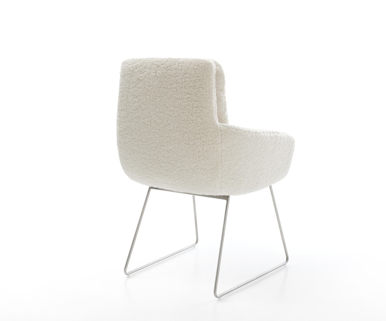 Esszimmerstuhl Abelia-Flex mit Armlehnen Teddystoff Beige Kufengestell Edelstahl 4
