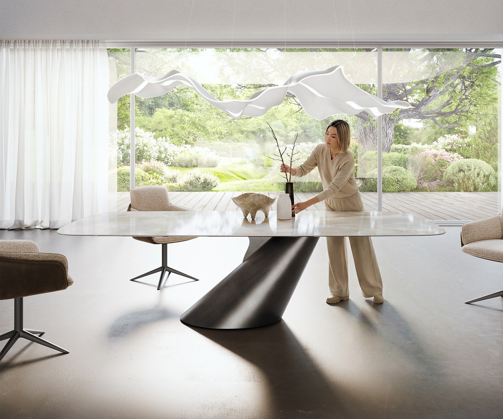 Esstisch Edge Boot 270x120 cm Keramik Iris FMG Onice Grigio Cono Metallic Silber 1