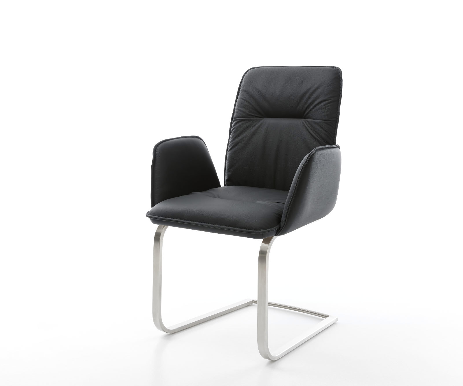 Freischwinger Vinja-Flex Echt-Leder Schwarz Freischwinger flach Edelstahl günstig online kaufen