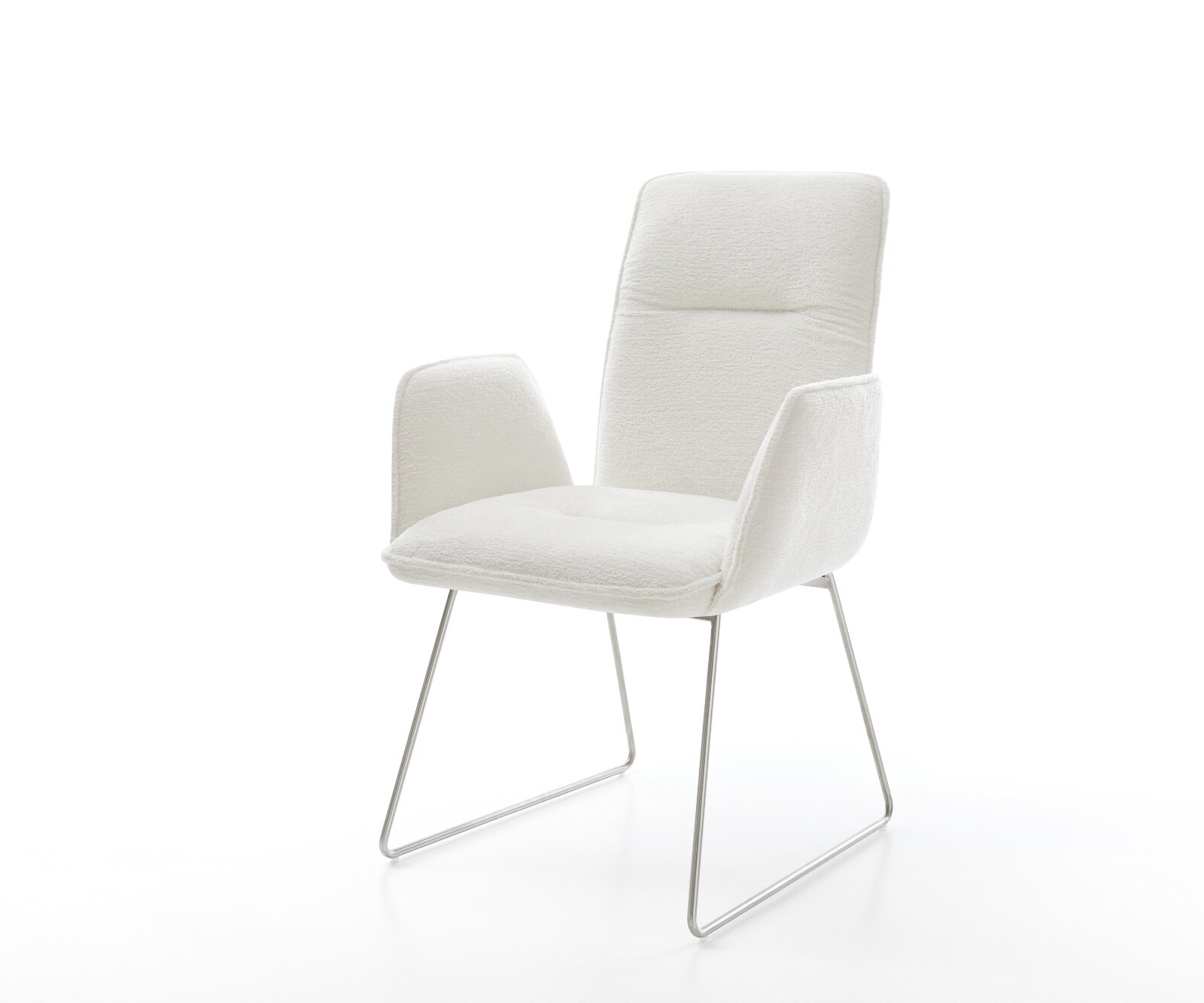Chaise-de-salle-à-manger Vinja-Flex bouclé doux beige pied trapèze acier inoxydable