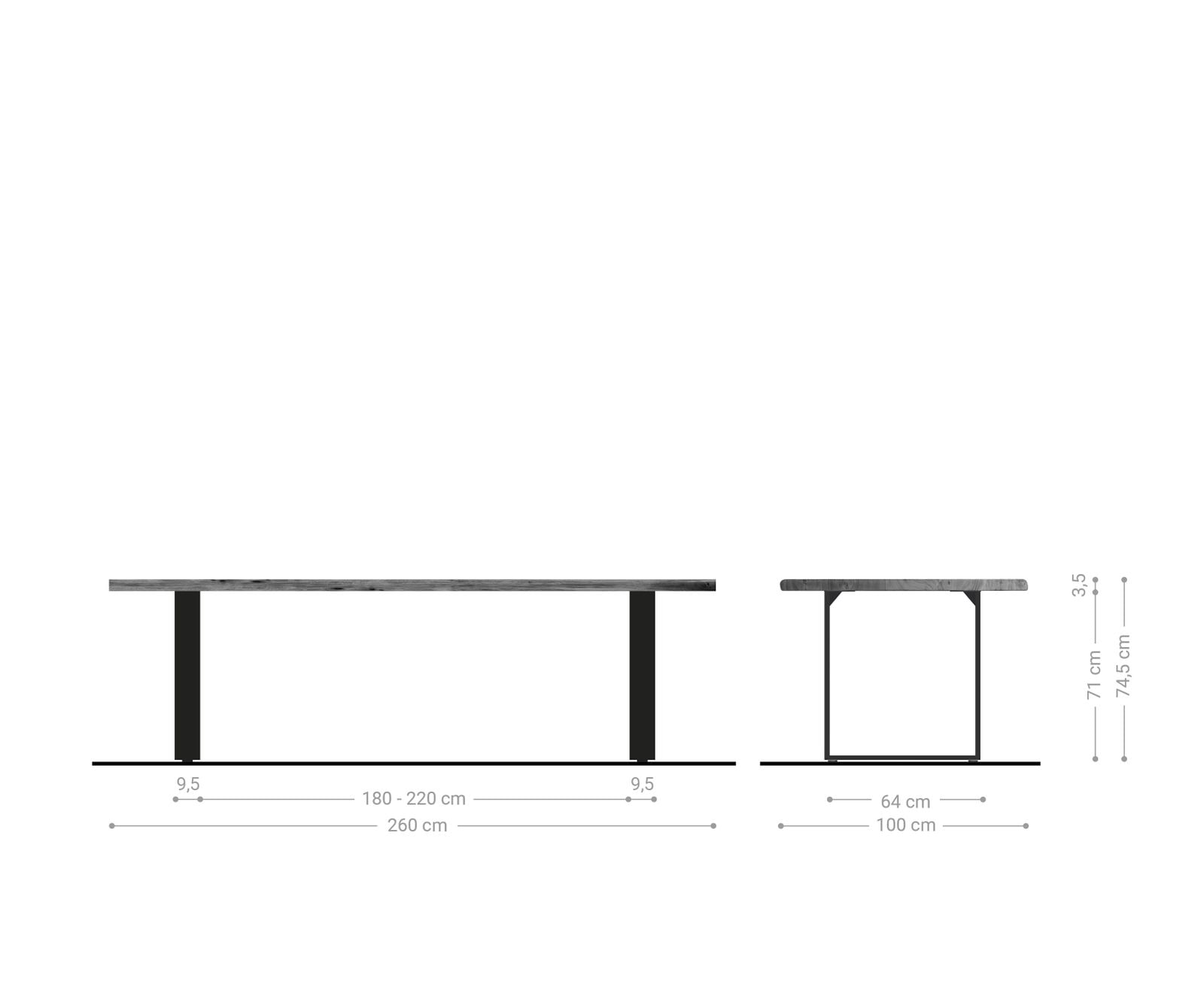 Esstisch Edge 260x100 Akazie Platin Edelstahl Schmal Live-Edge 5 Esstisch Edge 260x100 Akazie Platin Edelstahl Schmal Live-Edge 5