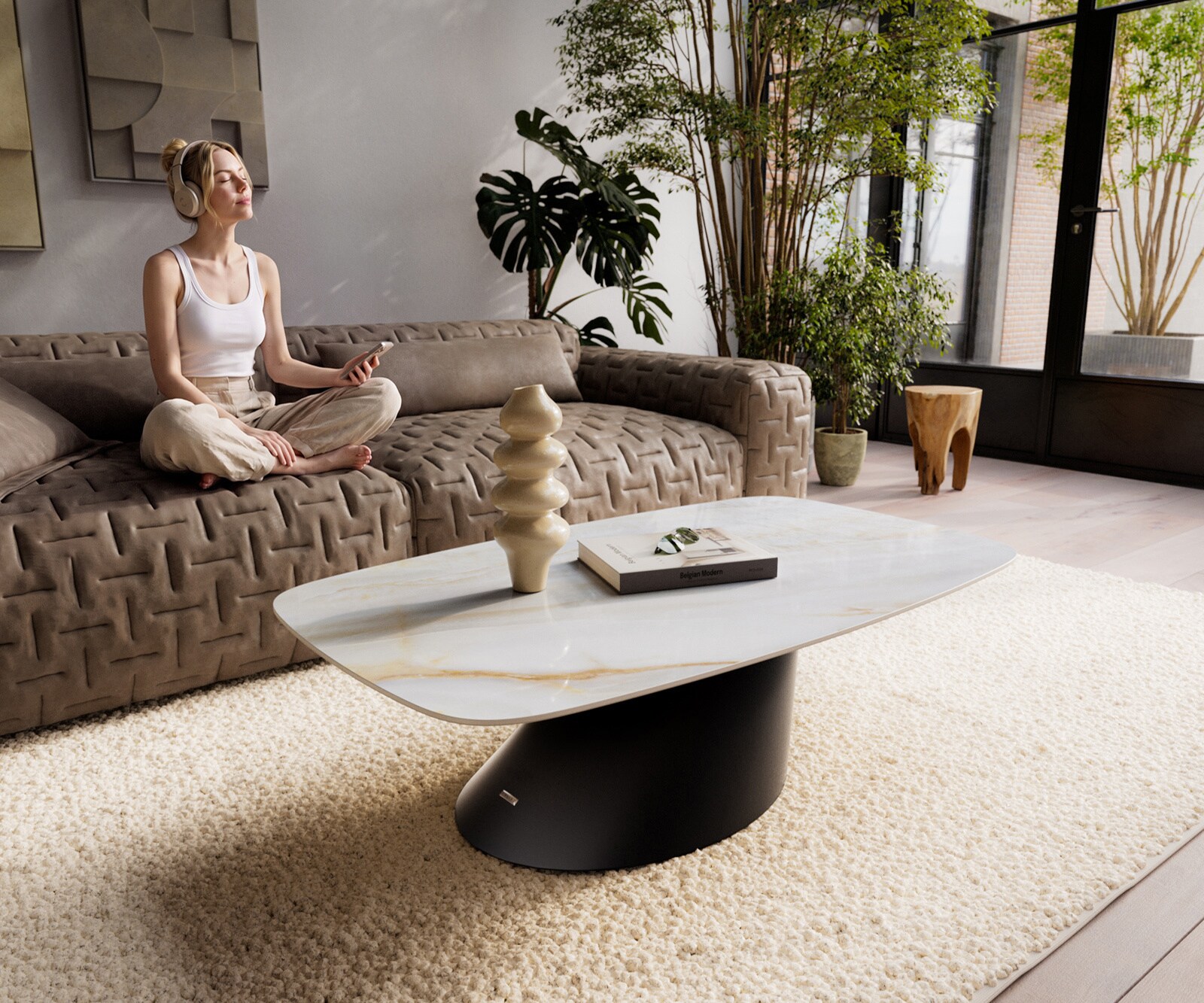 Couchtisch Edge Boot 120x70 cm Keramik Onyx Pearl Conis Metall Schwarz