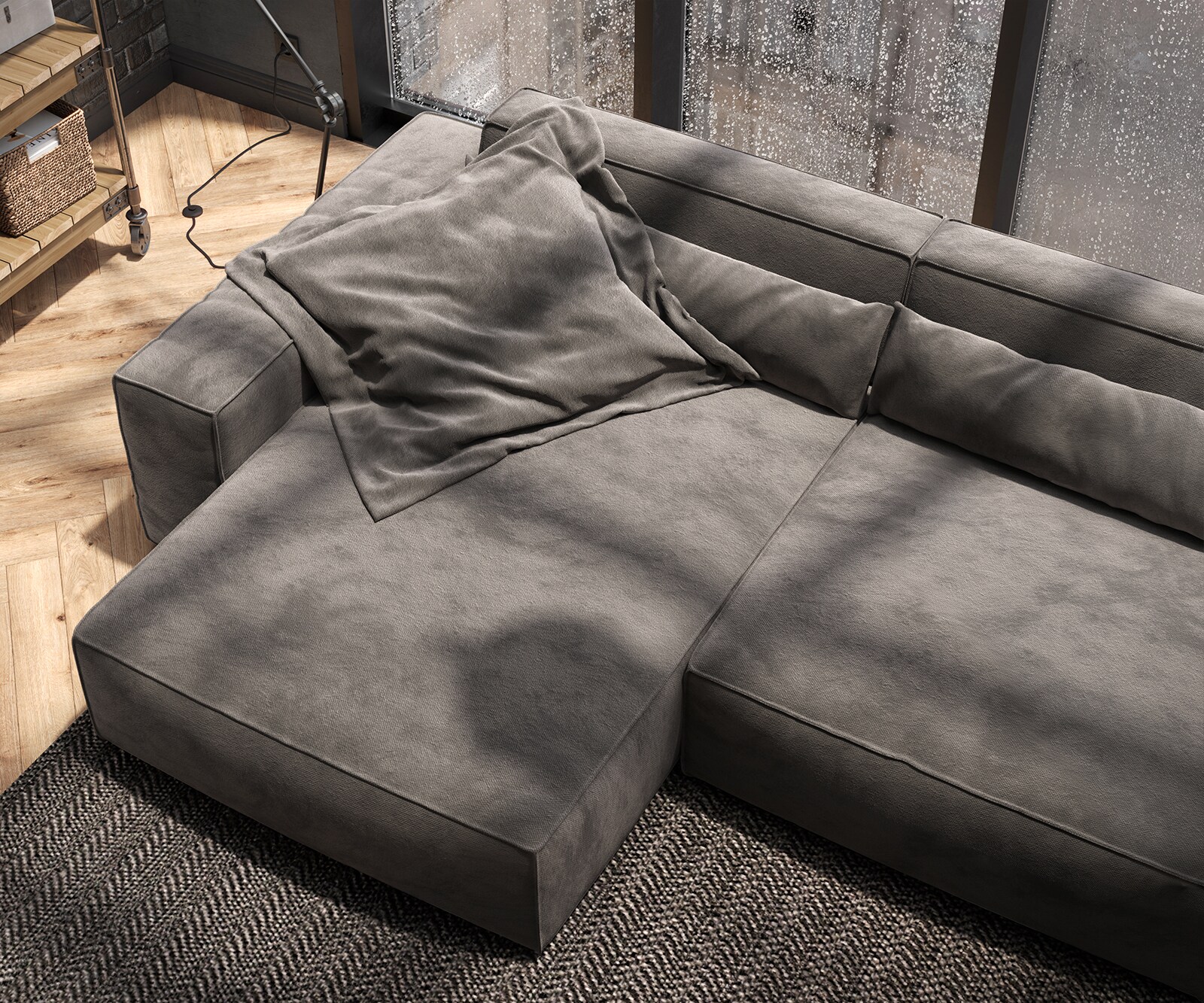 Ecksofa Sirpio XL 270x170 cm Mikrofaser Khakibraun Recamiere variabel mit Hocker 6