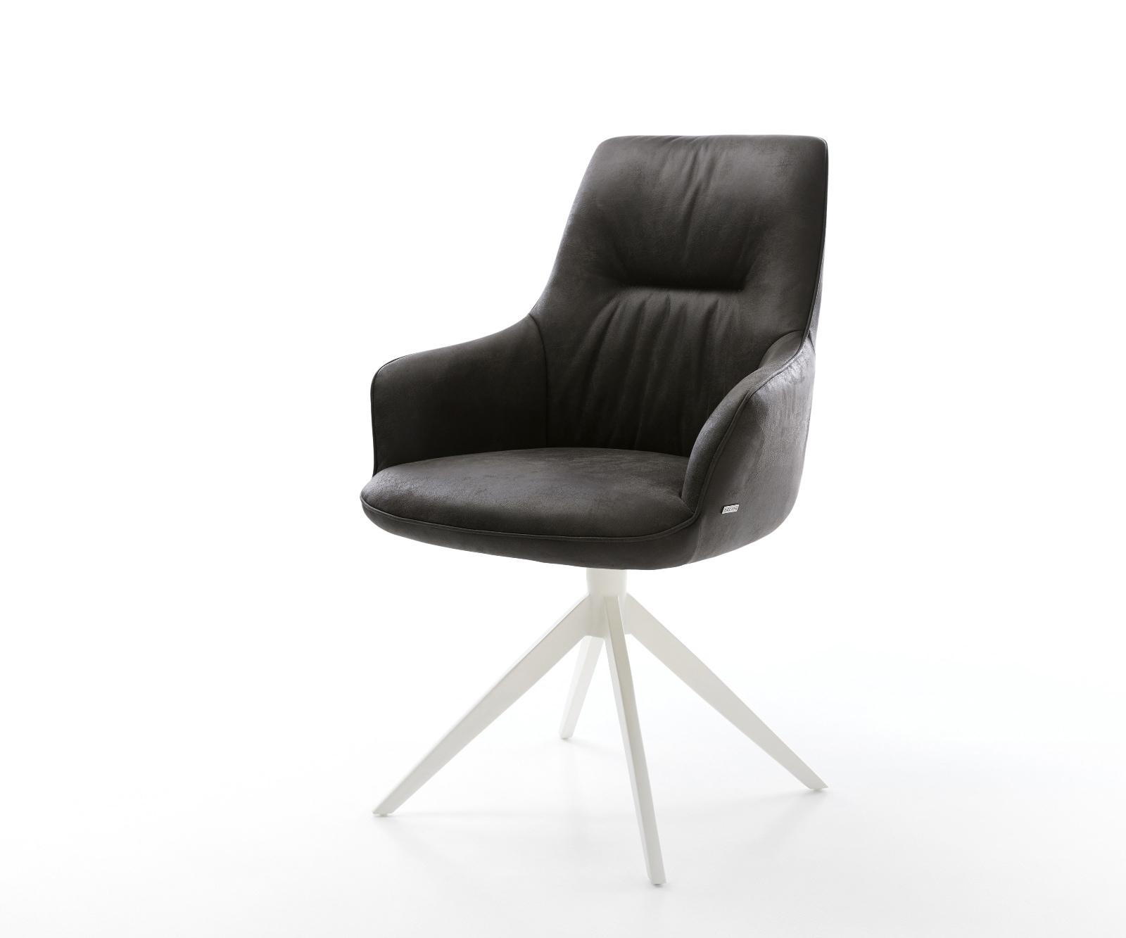 Drehstuhl Zelia-Flex mit Armlehnen Mikrofaser Anthrazit Vintage Kreuzgestell breit Weiß 360° drehbar Wippfunktion Taschenfederkern