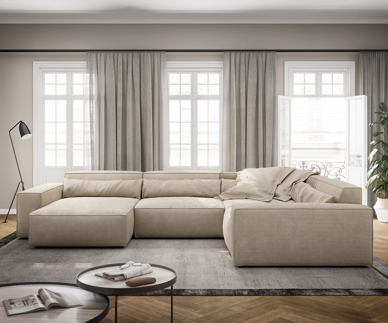 Wohnlandschaft Sirpio XL 360x260 cm Cord Beige Recamiere variabel Wohnlandschaft Sirpio XL 360x260 cm Cord Beige Recamiere variabel